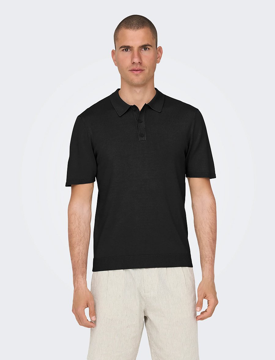 ONLY & SONS - ONSWYLER REG 14 SS POLO KNIT NOOS - polostrik - black - 0