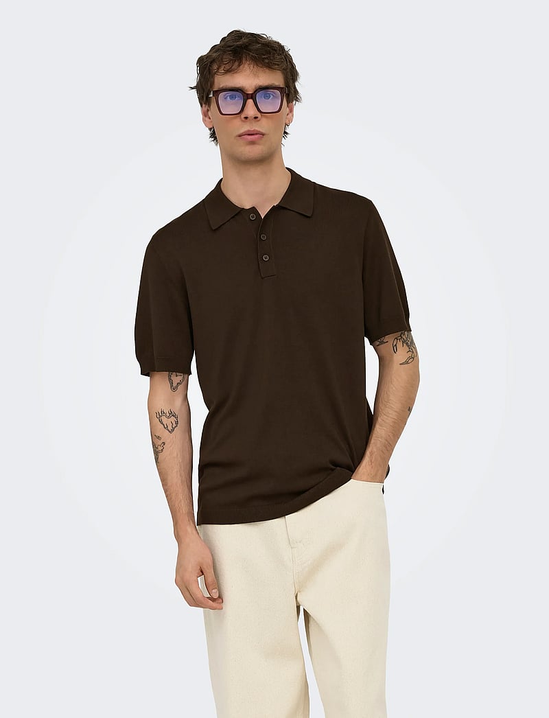 ONLY & SONS - ONSWYLER REG 14 SS POLO KNIT NOOS - polostrik - demitasse - 0