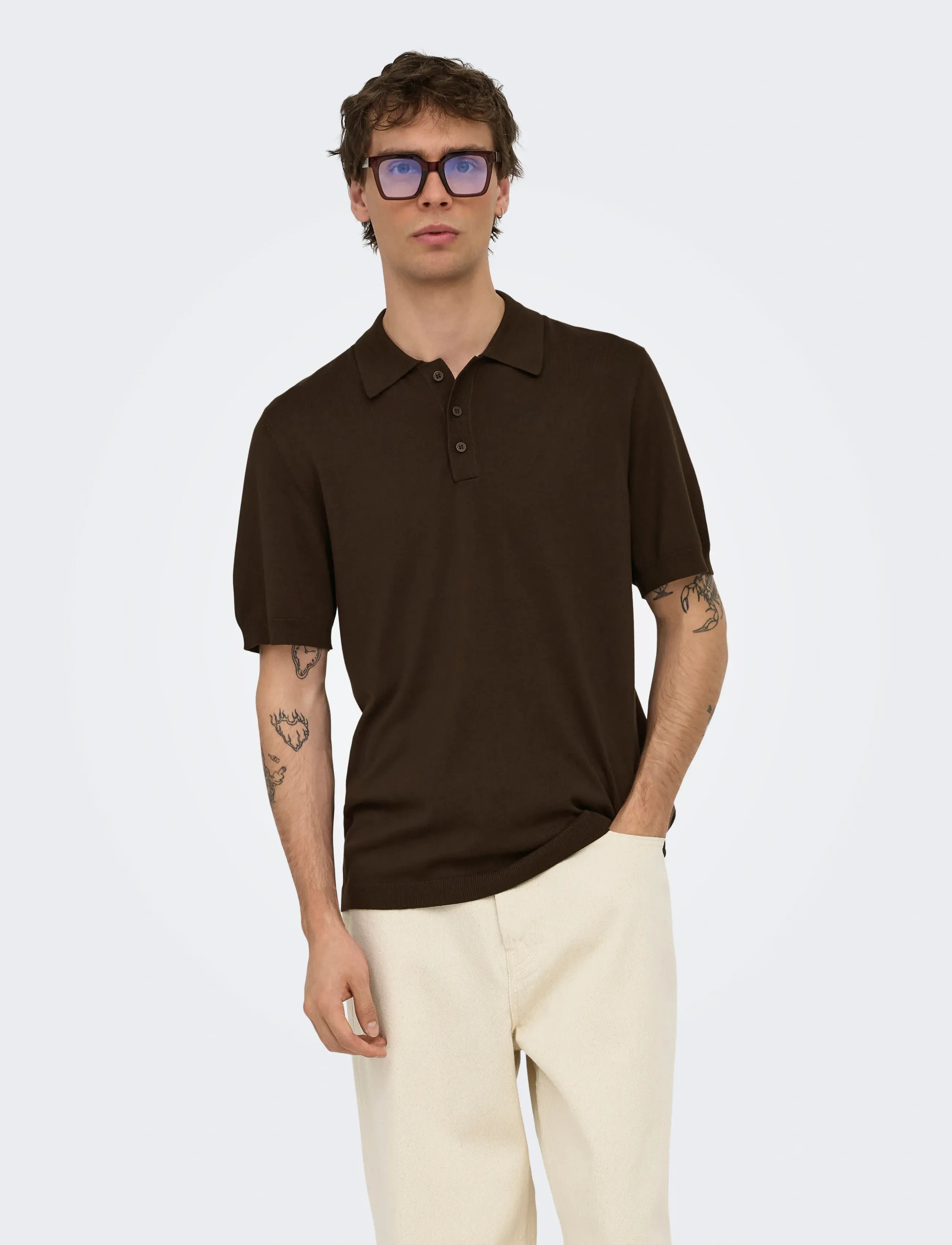 ONLY & SONS ONSWYLER REG 14 SS POLO KNIT NOOS - Pikéer - DEMITASSE / brown