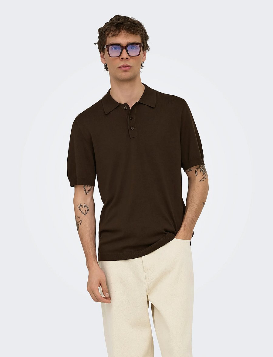 ONLY & SONS - ONSWYLER REG 14 SS POLO KNIT NOOS - kootud polosärgid - demitasse - 0