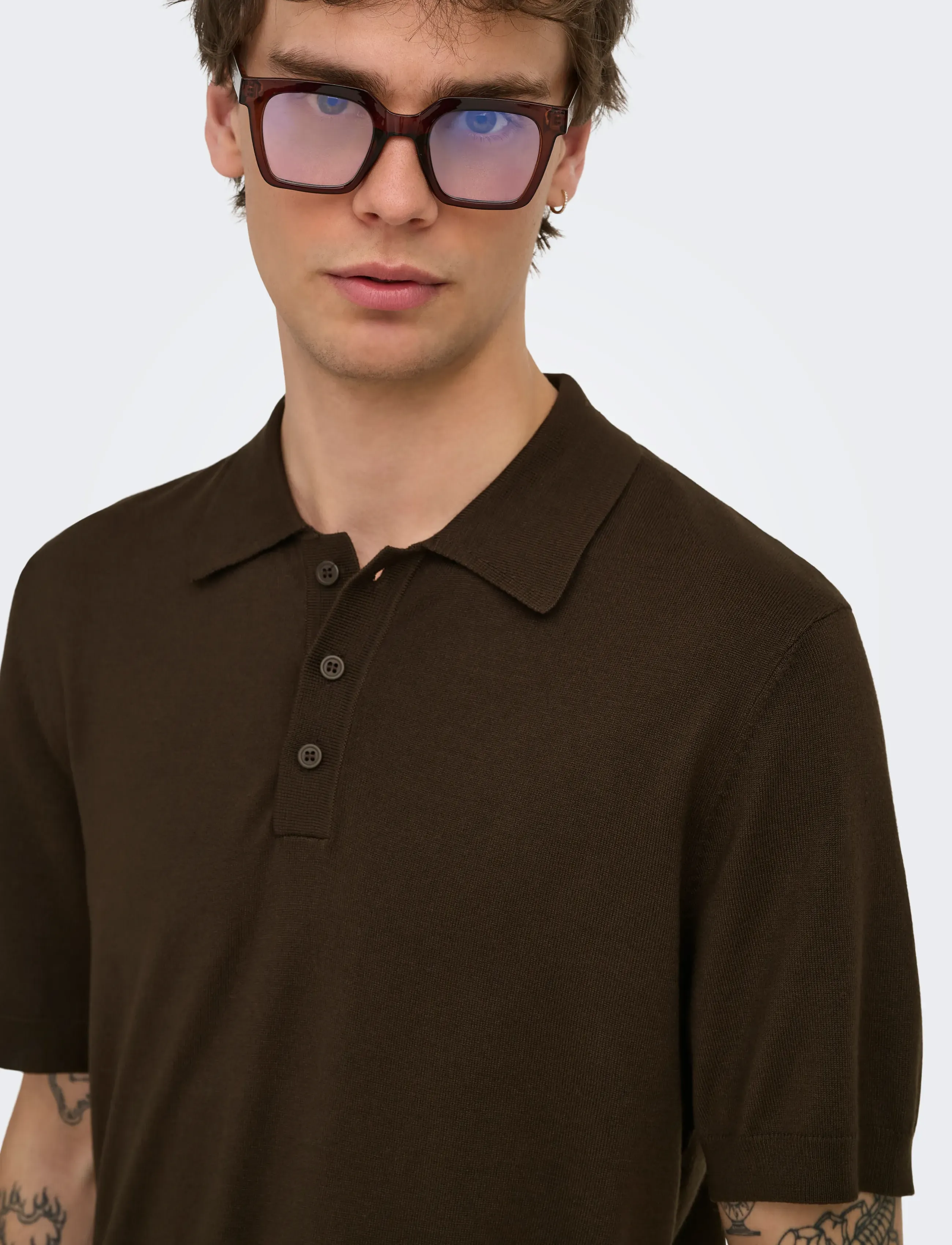 ONLY & SONS - ONSWYLER REG 14 SS POLO KNIT NOOS - kootud polosärgid - demitasse - 5