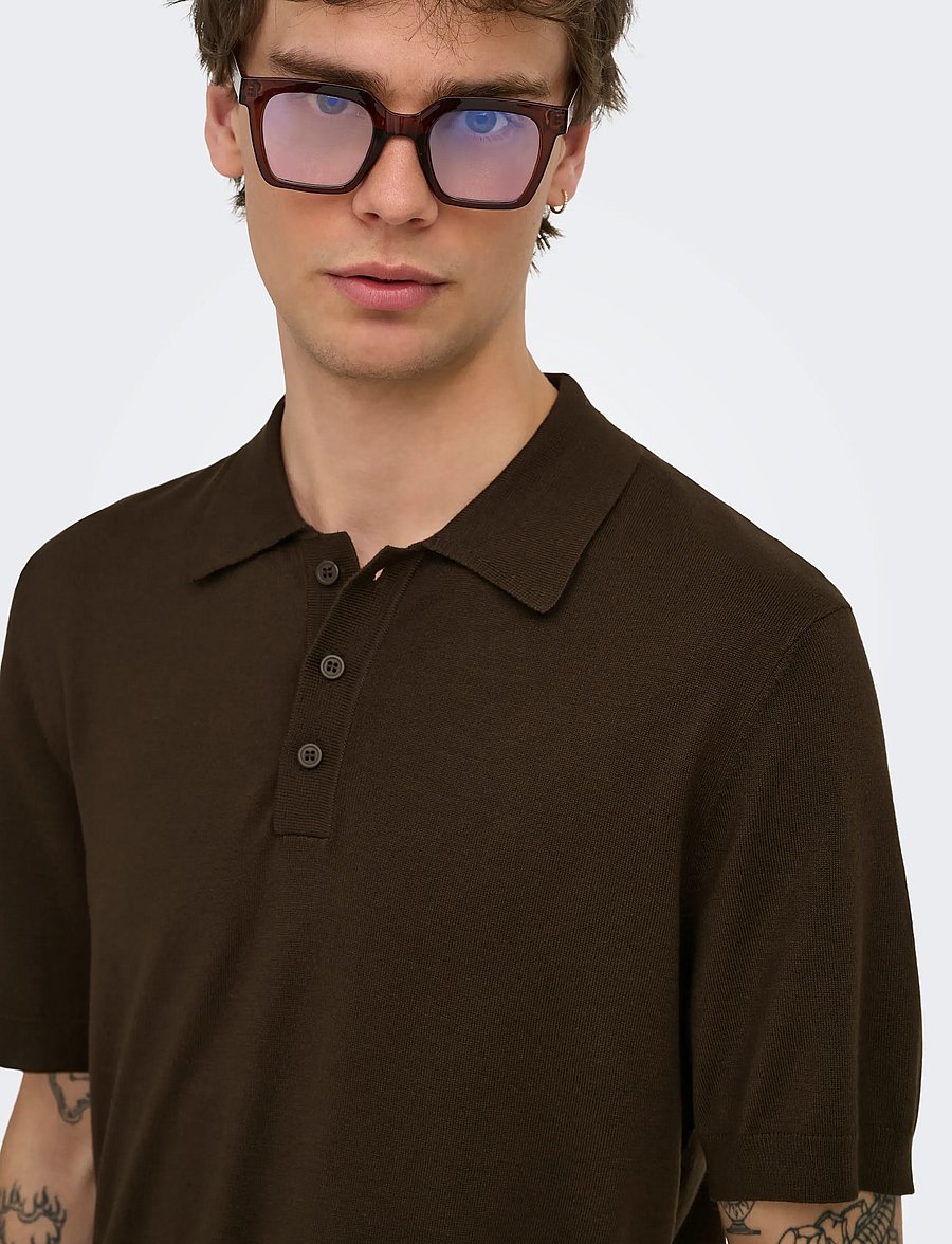 ONLY & SONS - ONSWYLER REG 14 SS POLO KNIT NOOS - kootud polosärgid - demitasse - 5