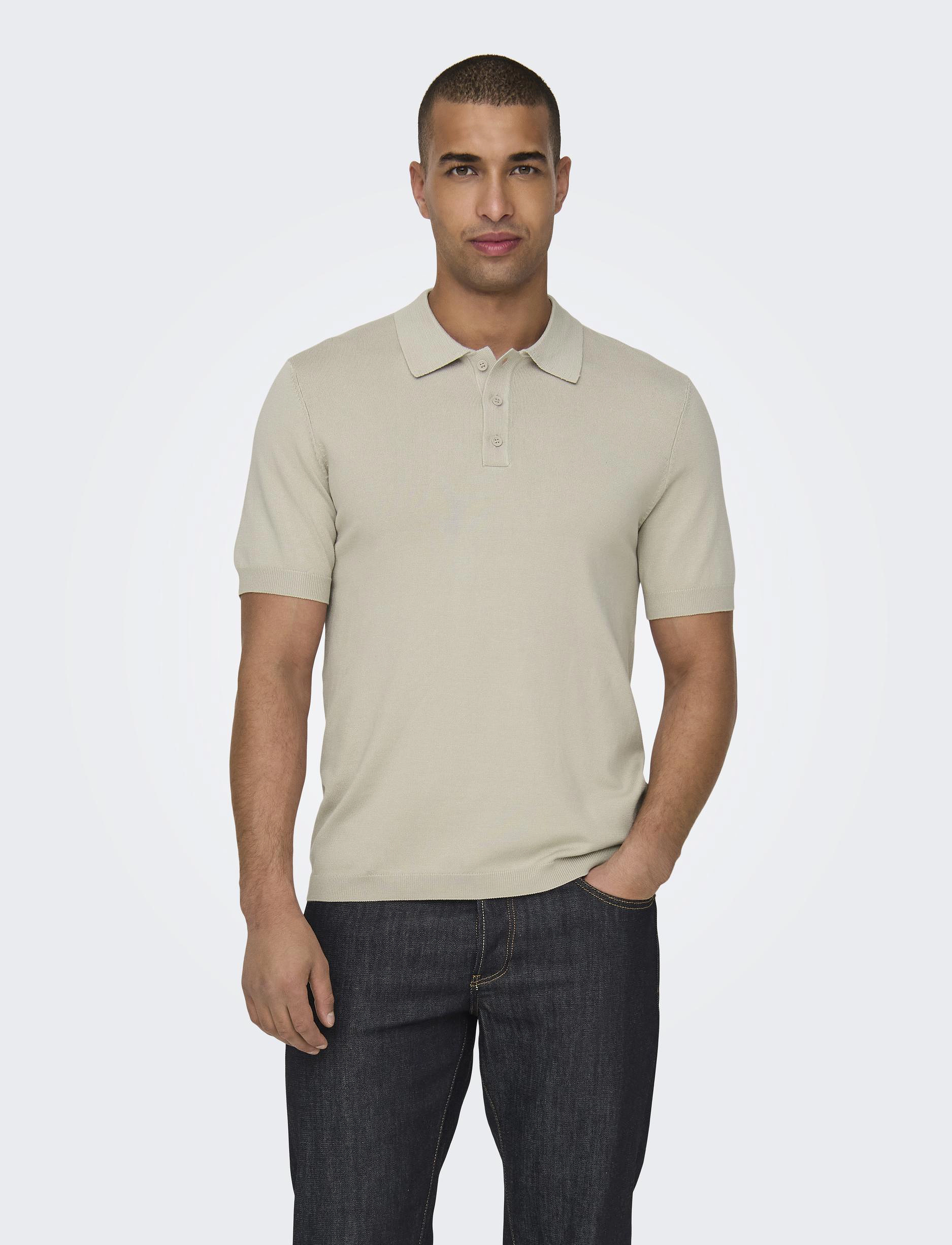 ONLY & SONS ONSWYLER REG 14 SS POLO KNIT NOOS - Riided - SILVER LINING / beige