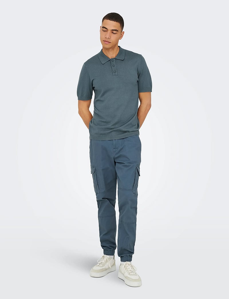 ONLY & SONS - ONSWYLER REG 14 SS POLO KNIT NOOS - gestrickte polohemden - stormy weather - 5