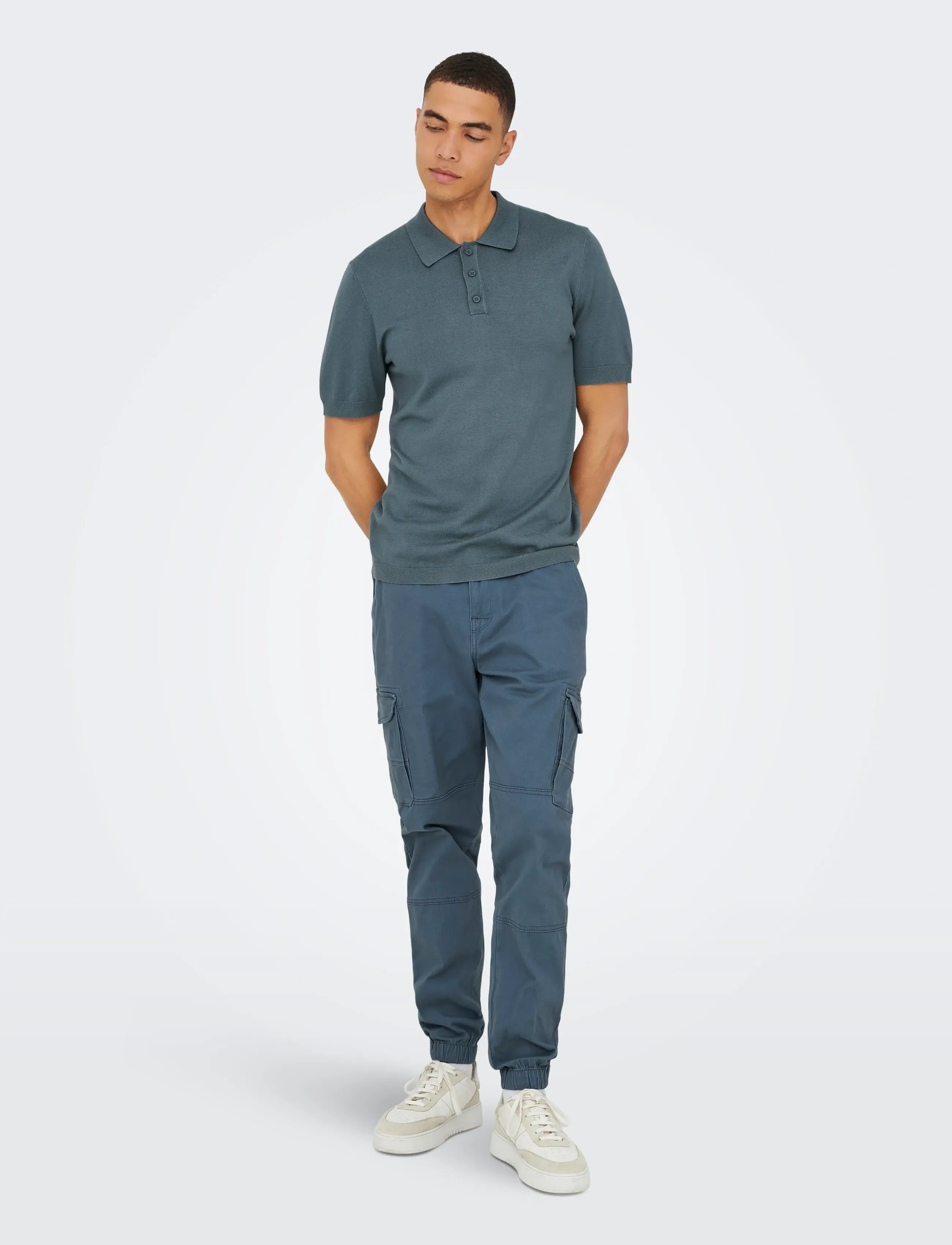 ONLY & SONS - ONSWYLER REG 14 SS POLO KNIT NOOS - gestrickte polohemden - stormy weather - 5