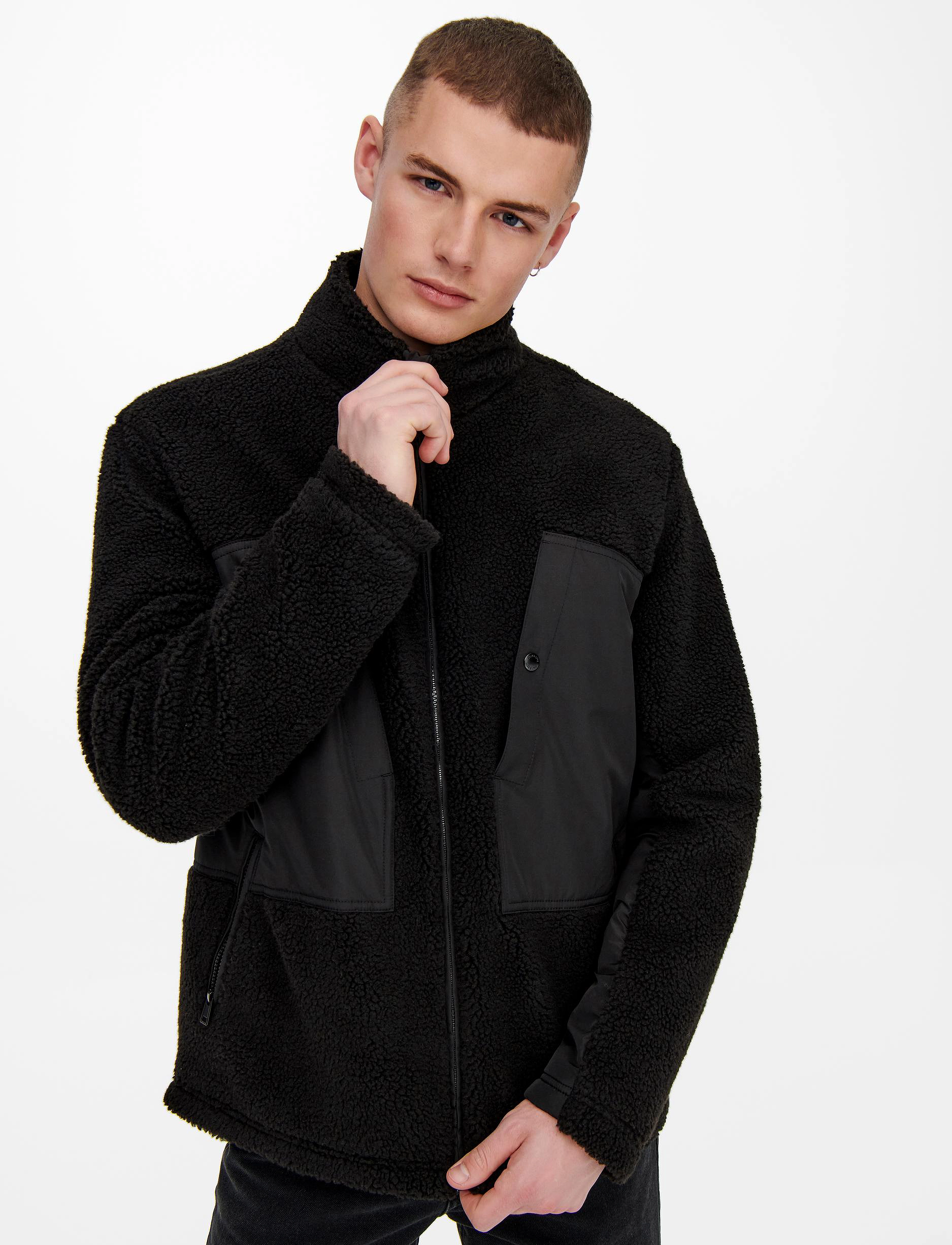 ONLY & SONS - ONSVILLADS SHERPA MIX JACKET OTW - black - 5