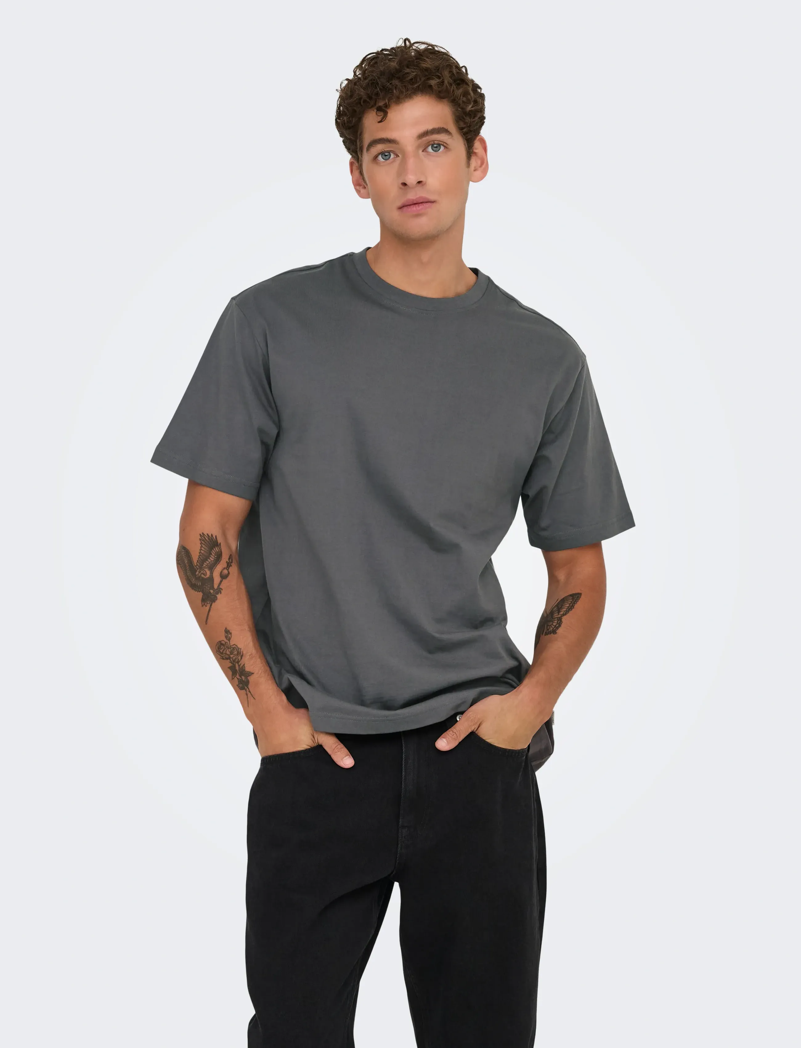 ONLY & SONS ONSFRED LIFE RLX SS TEE NOOS - T-shirts - GREY PINSTRIPE / grey