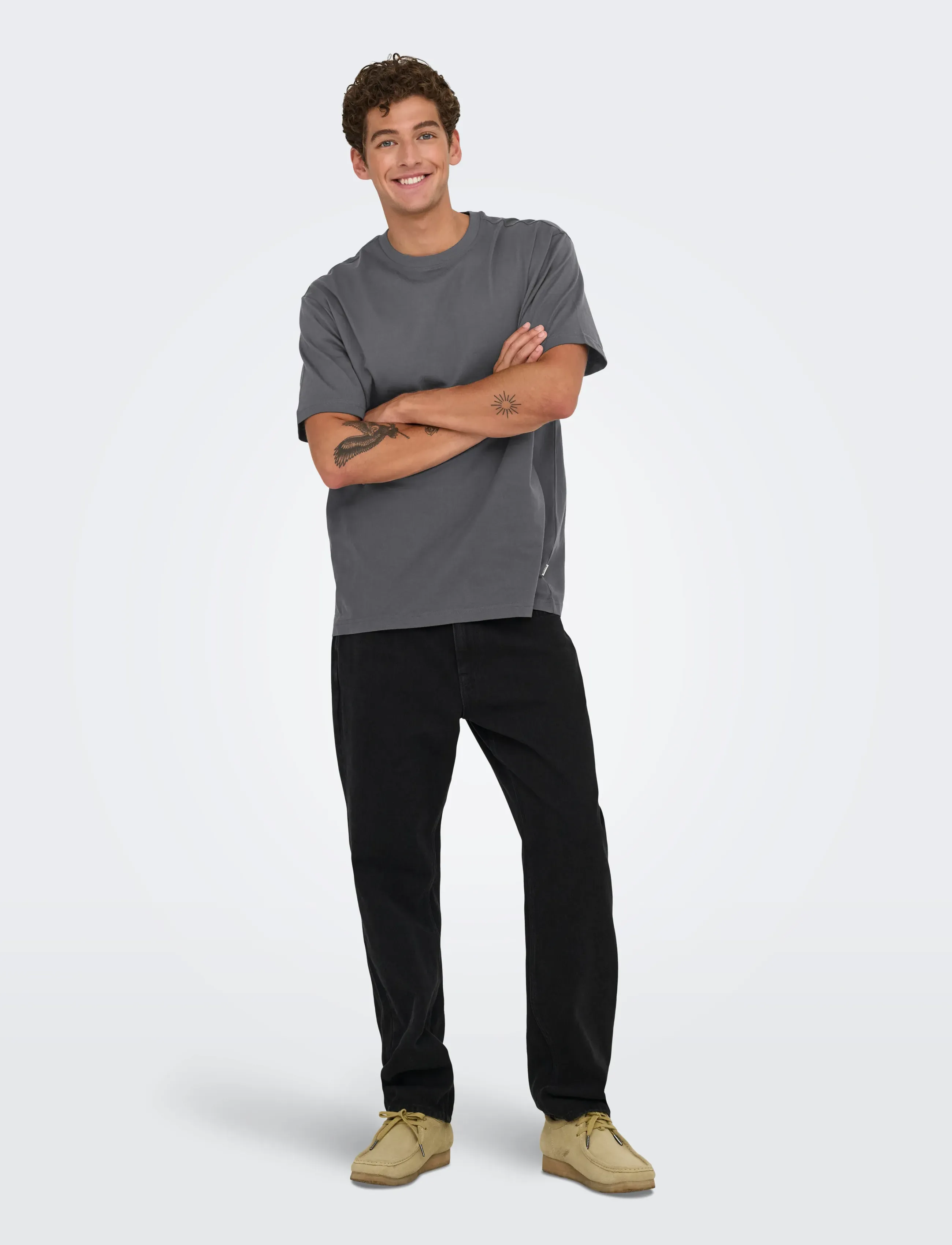 ONLY & SONS - ONSFRED LIFE RLX SS TEE NOOS - lühikeste varrukatega t-särgid - grey pinstripe - 4