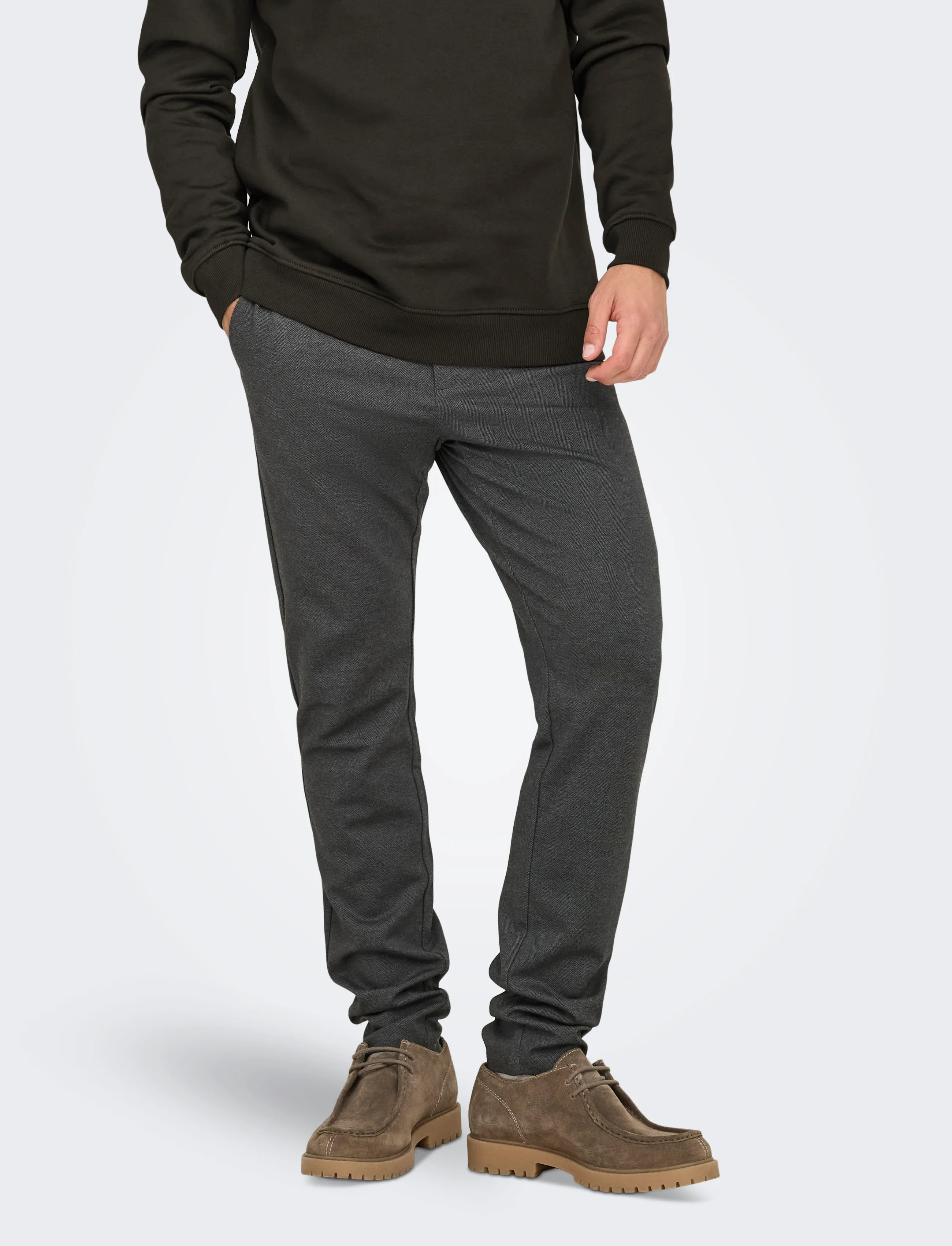 ONLY & SONS Onsmark Slim Herringbone 2911 Pant Noos, 38 x 32, Black, Bukser > Chinos, Herre