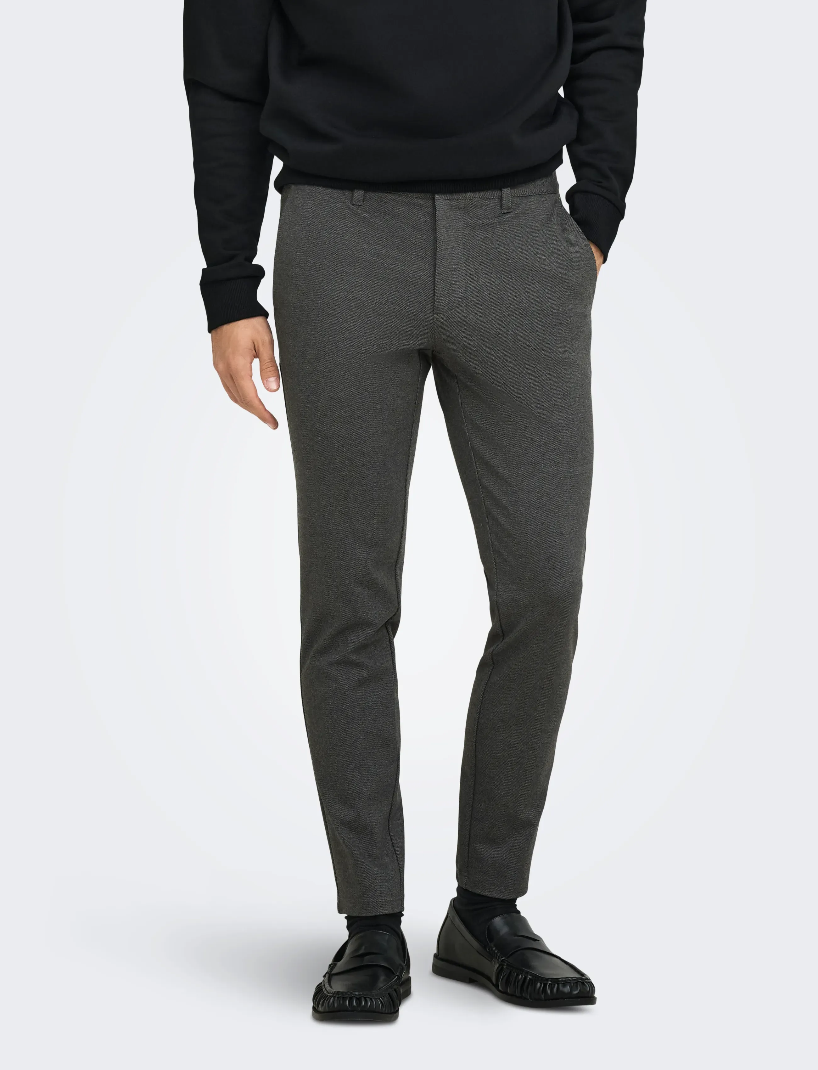 ONLY & SONS ONSMARK SLIM HERRINGBONE 2911 PANT NOOS - Püksid - BLACK / black