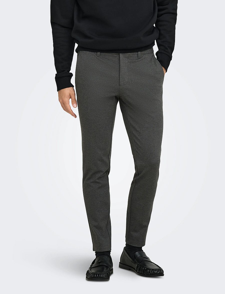 ONLY & SONS - ONSMARK SLIM HERRINGBONE 2911 PANT NOOS - chinos - black - 0