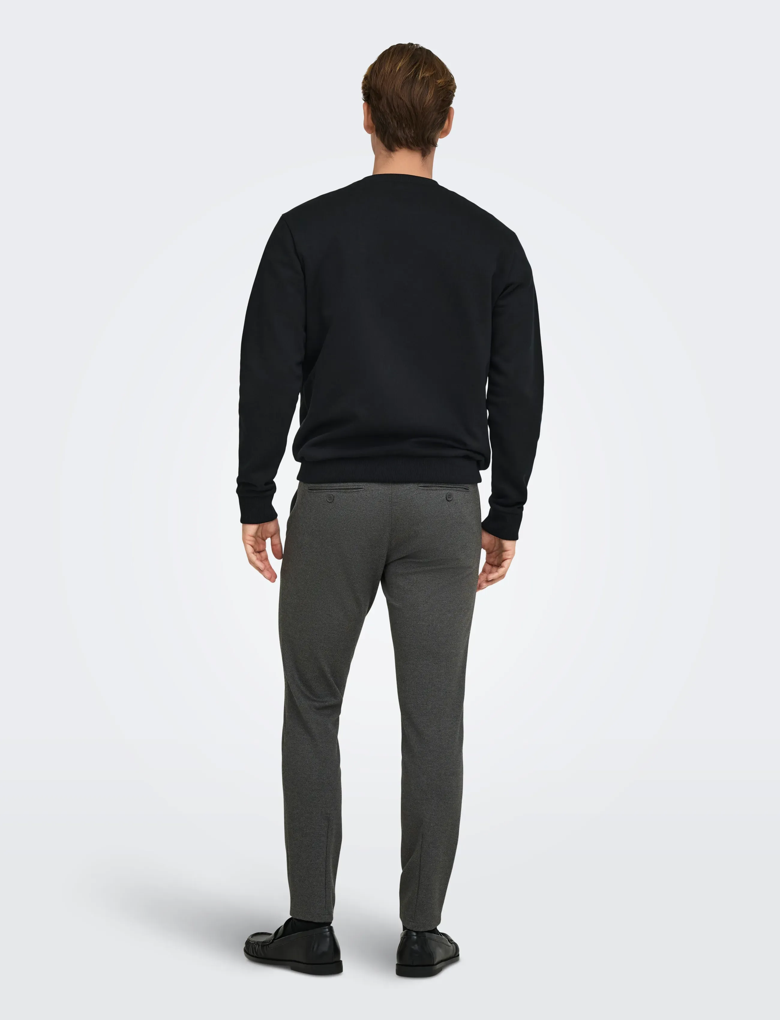 ONLY & SONS - ONSMARK SLIM HERRINGBONE 2911 PANT NOOS - püksid & teksad - black - 3