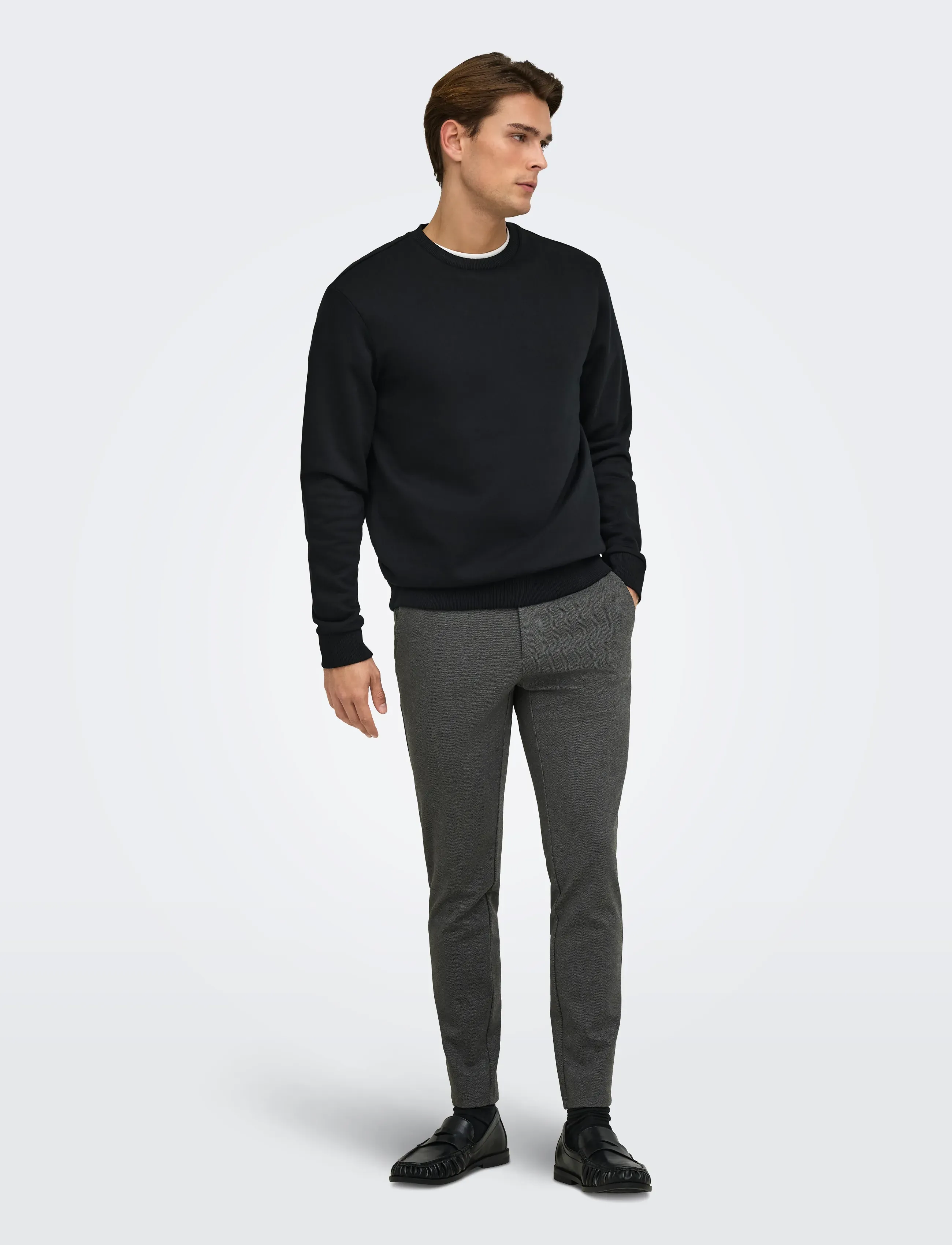 ONLY & SONS - ONSMARK SLIM HERRINGBONE 2911 PANT NOOS - püksid & teksad - black - 4