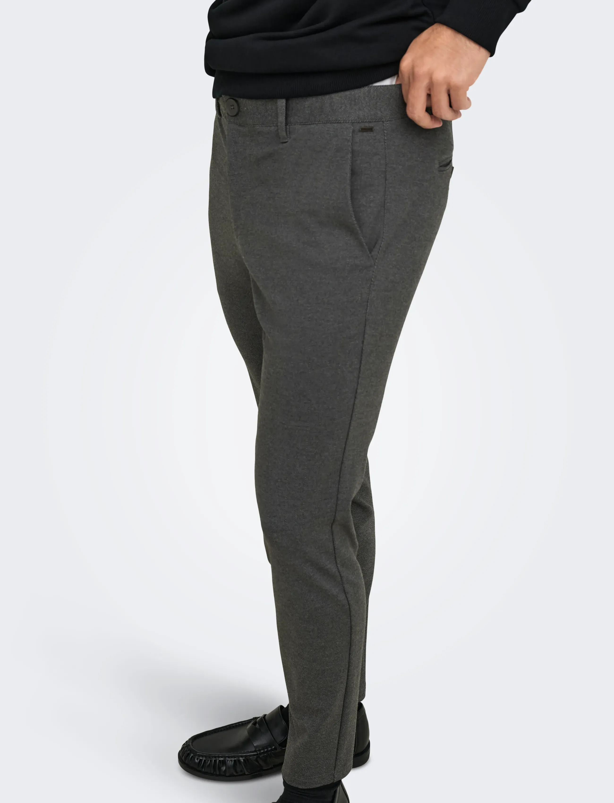 ONLY & SONS - ONSMARK SLIM HERRINGBONE 2911 PANT NOOS - püksid & teksad - black - 5