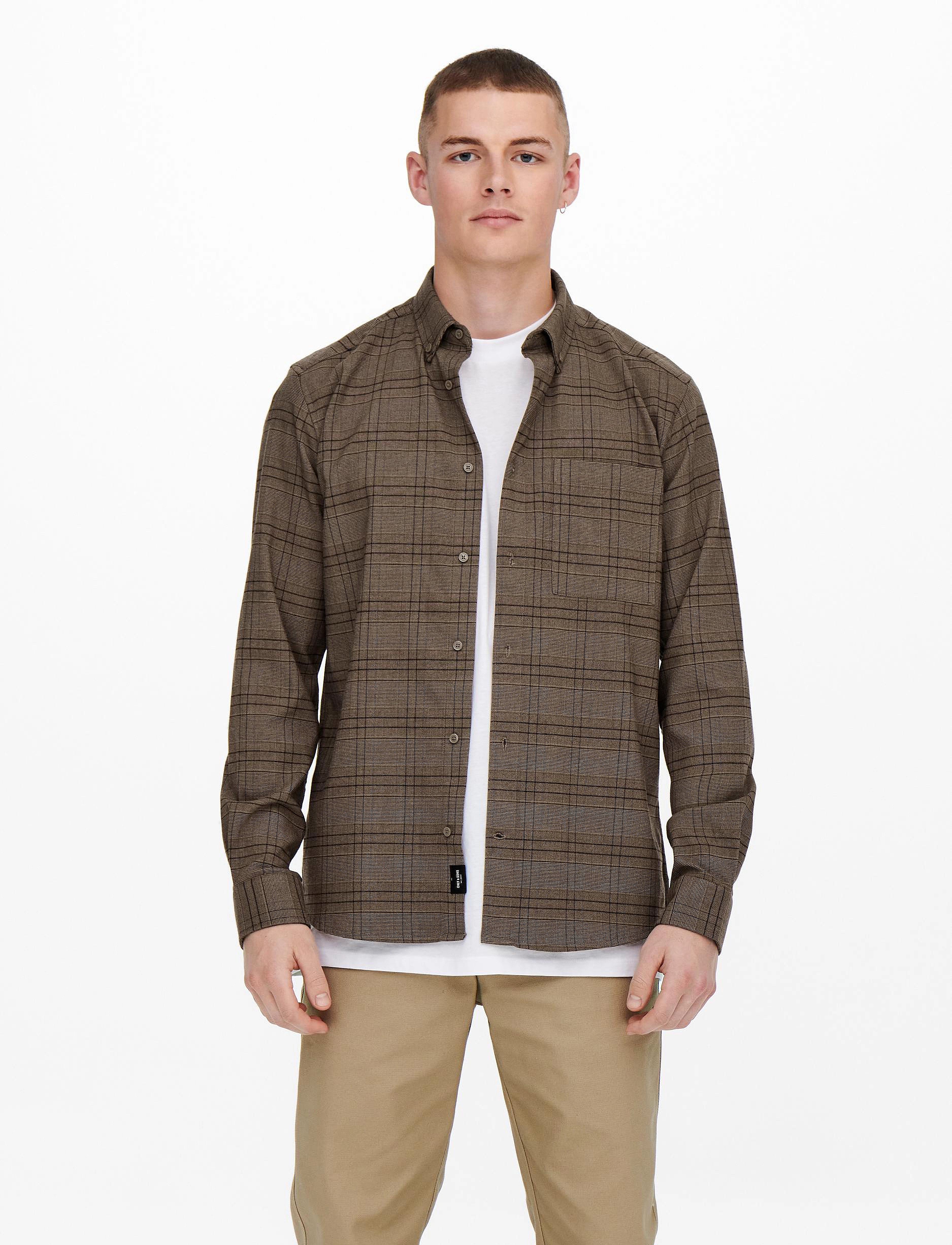 ONLY & SONS - ONSTINO LS CHECK REG STRETCH SHIRT - shaved chocolate - 2