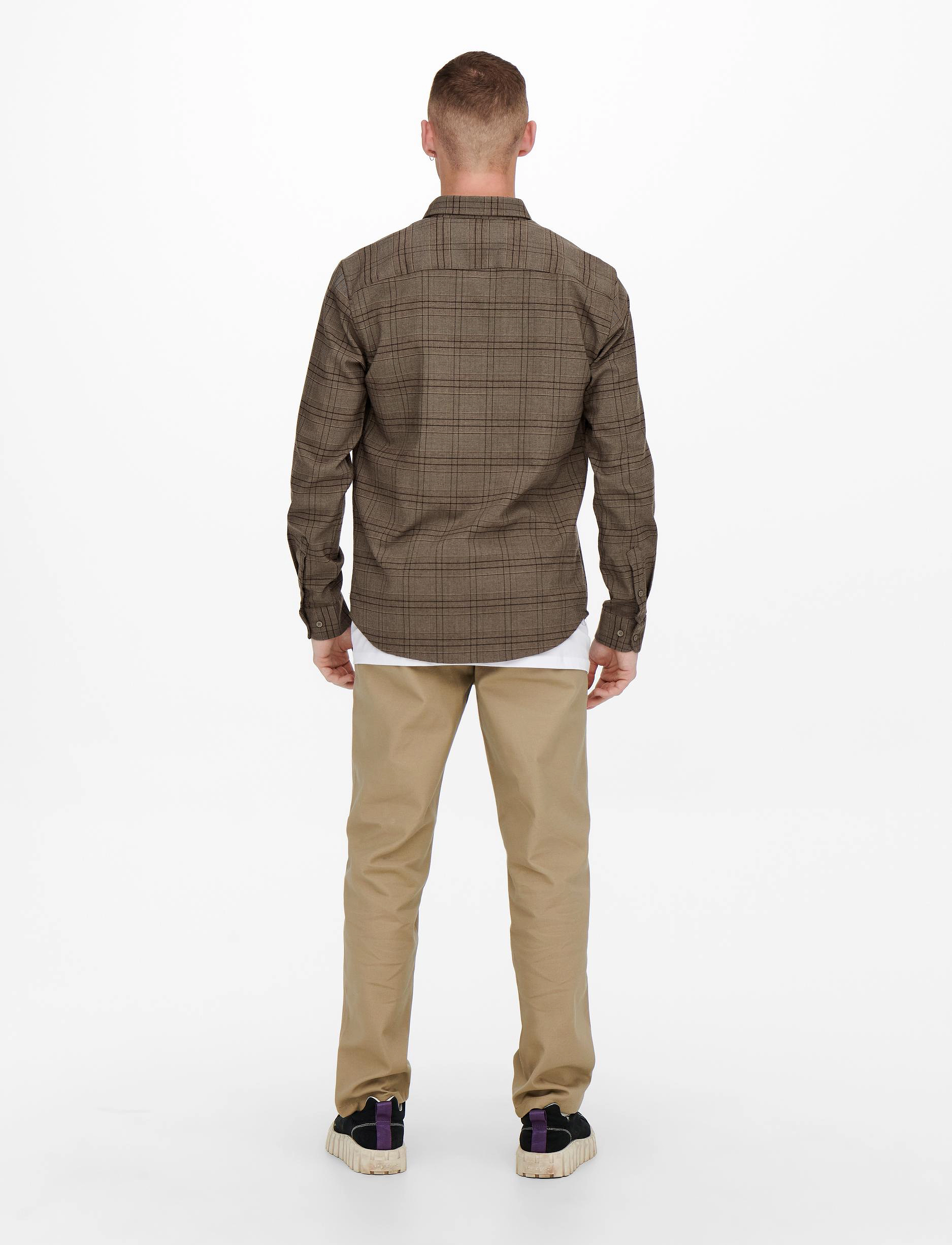 ONLY & SONS - ONSTINO LS CHECK REG STRETCH SHIRT - shaved chocolate - 3