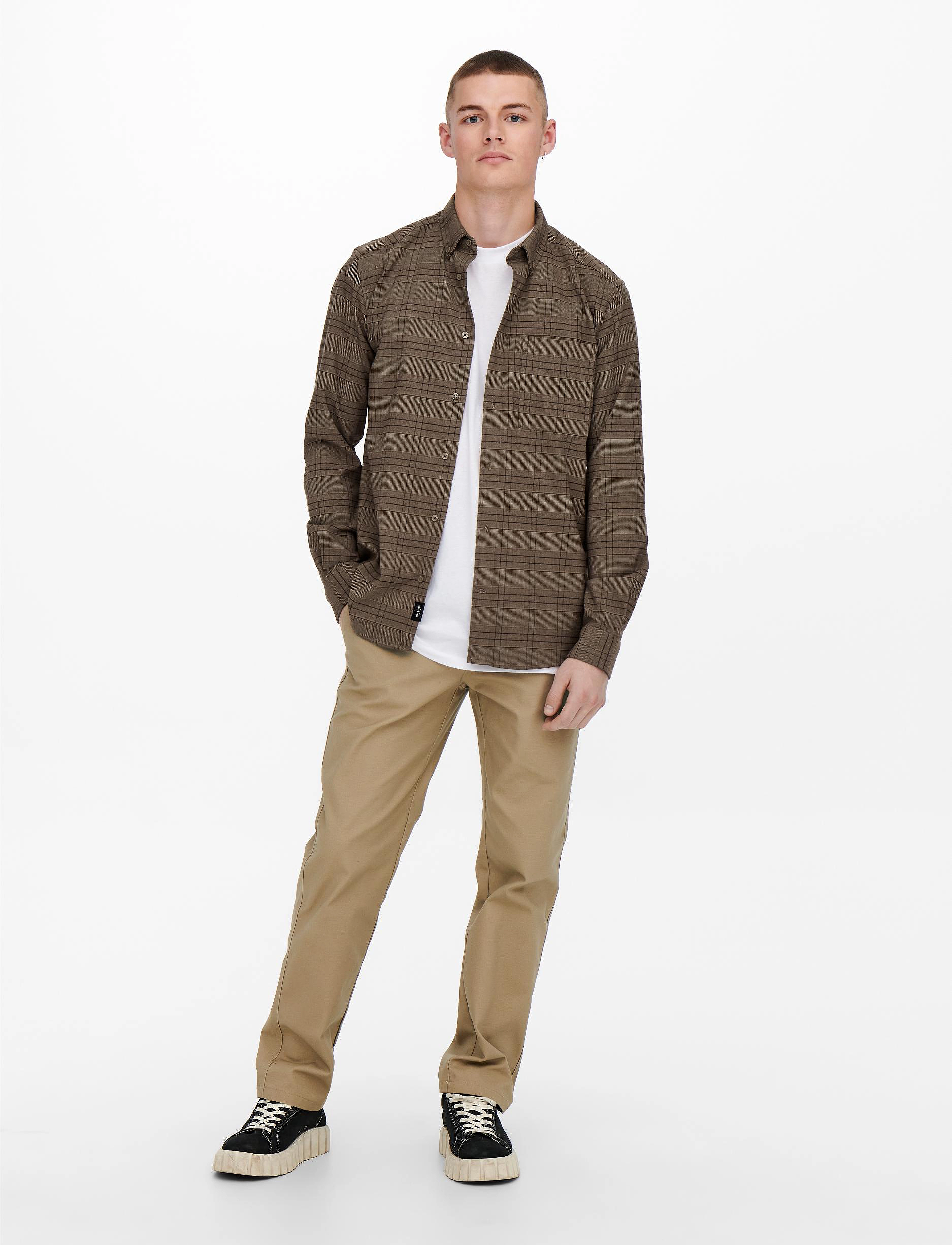 ONLY & SONS - ONSTINO LS CHECK REG STRETCH SHIRT - shaved chocolate - 4