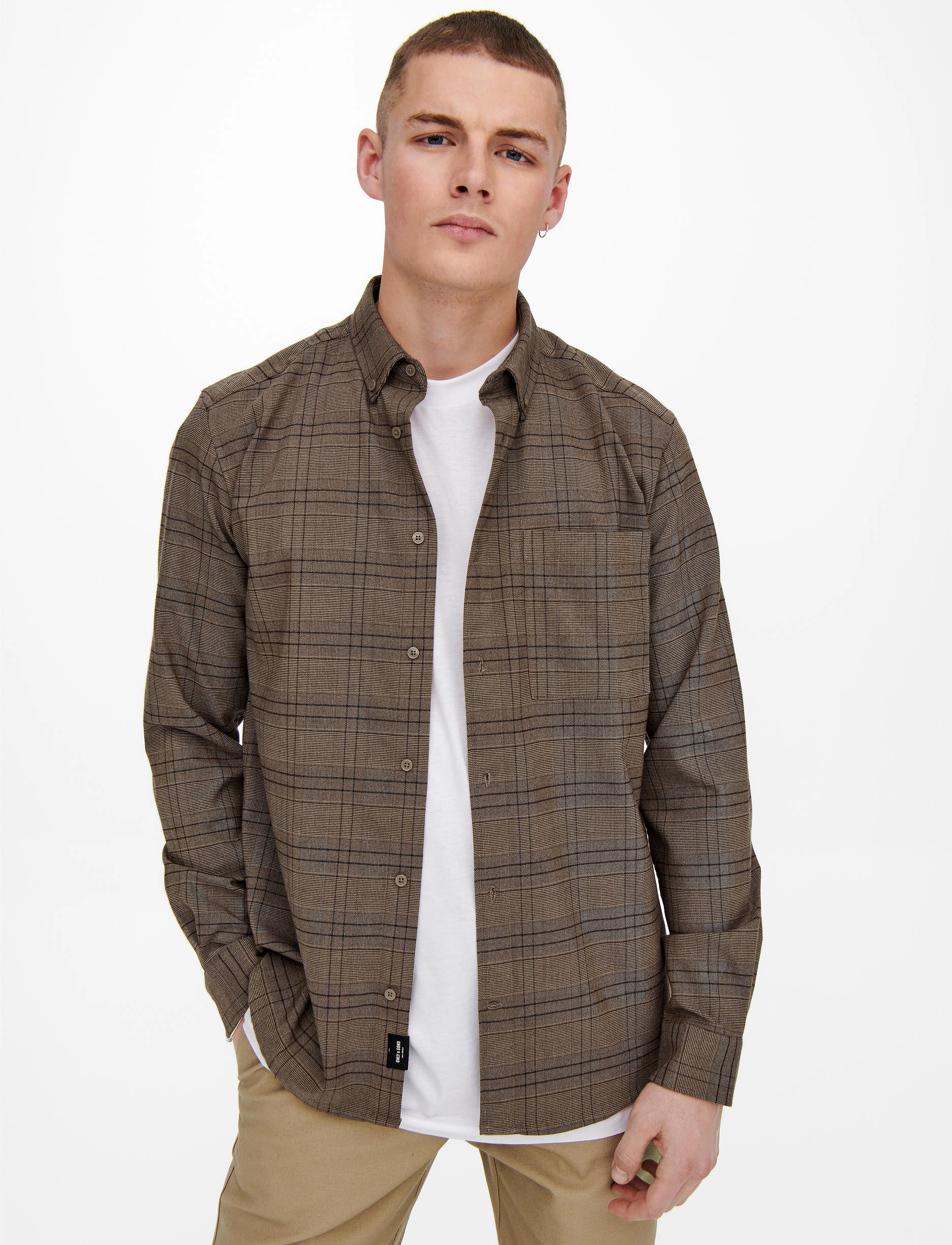 ONLY & SONS - ONSTINO LS CHECK REG STRETCH SHIRT - shaved chocolate - 5