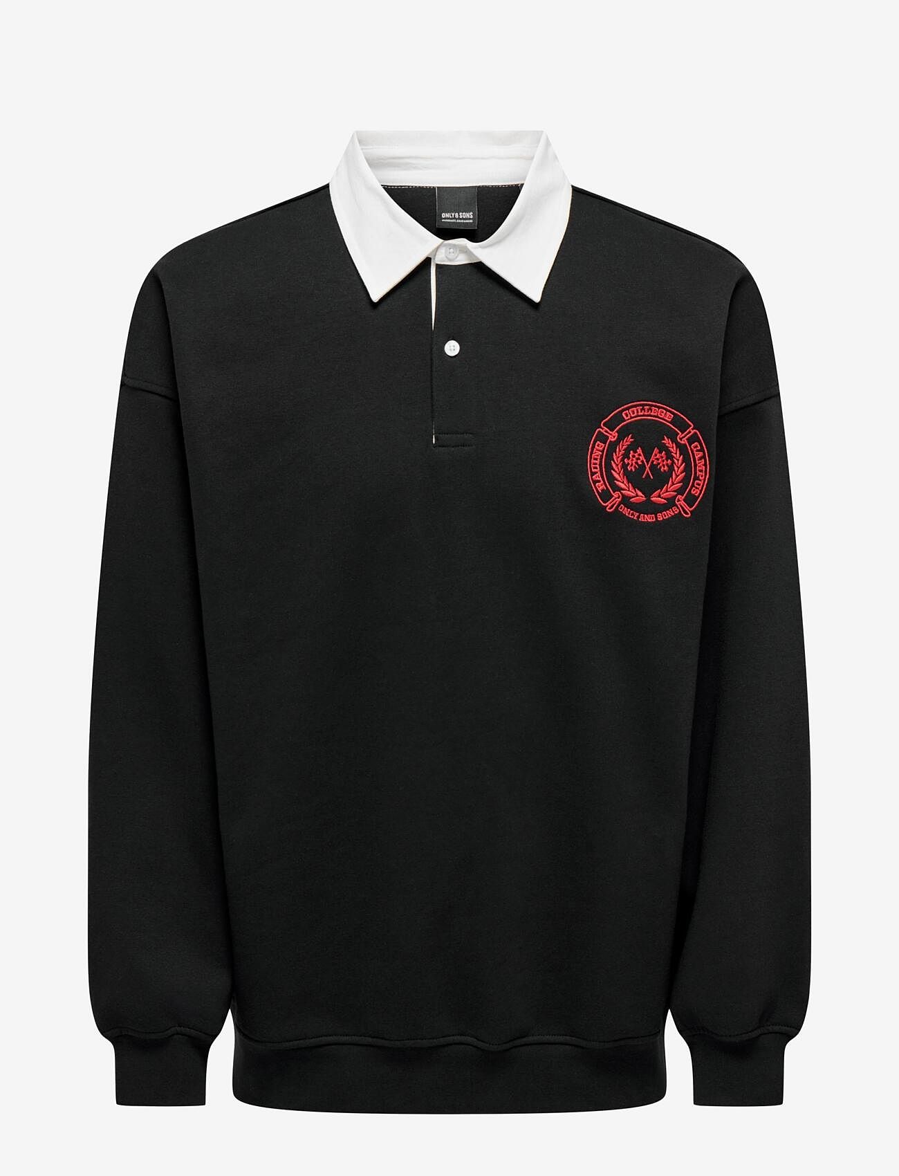 ONLY & SONS - ONSDAVID RLX RUGBY POLO 3105 SWT - langärmelig - black - 0