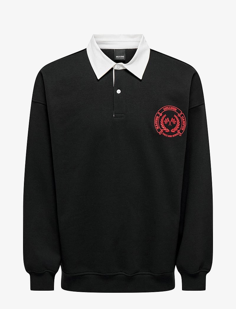 ONLY & SONS - ONSDAVID RLX RUGBY POLO 3105 SWT - langärmelig - black - 0