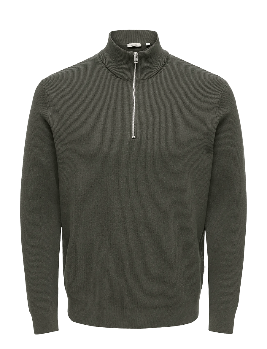 ONLY & SONS - ONSPHIL REG 12 STRUC HALF ZIP KNIT NOOS - pullover mit halbem reißverschluss - beluga - 0