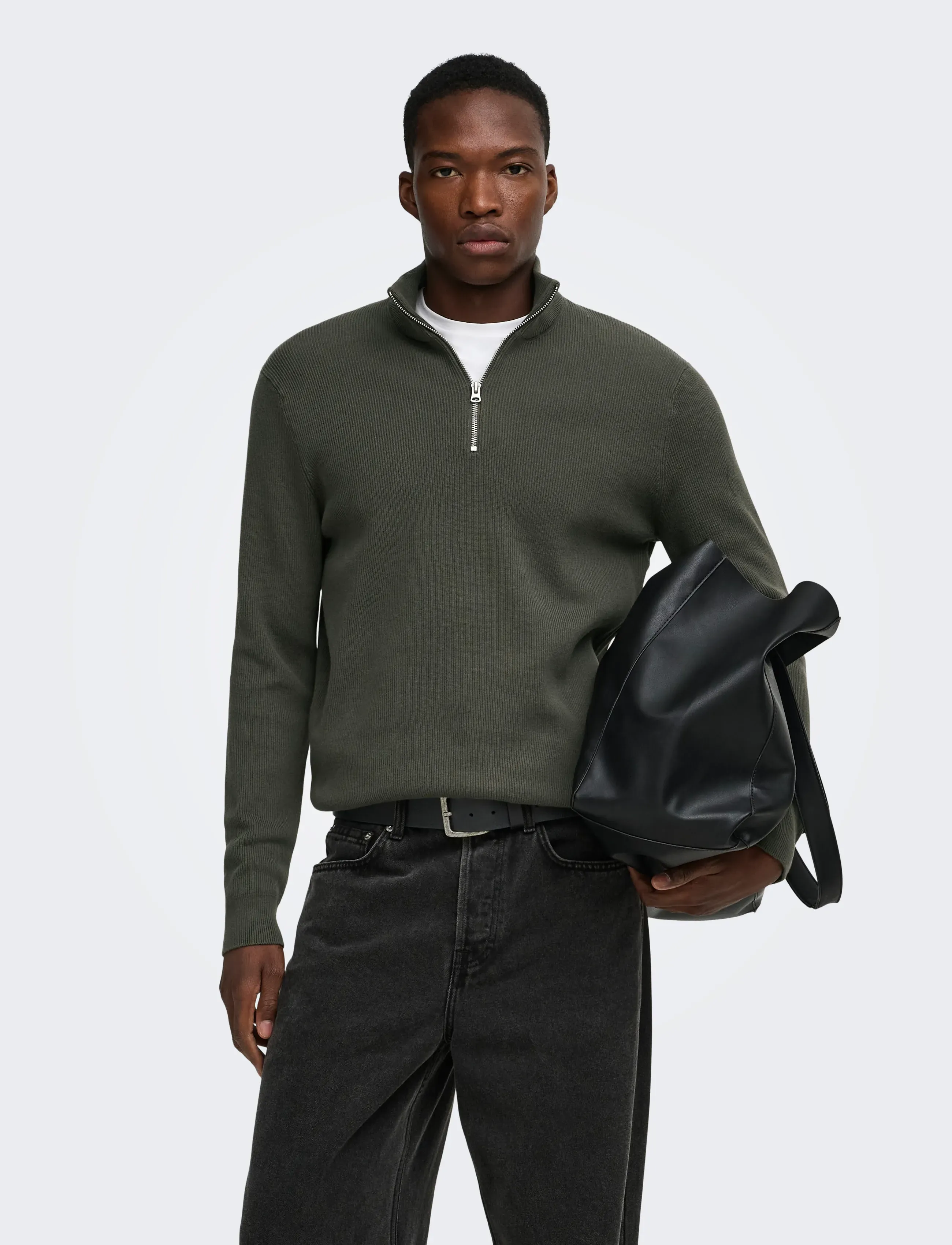 ONLY & SONS - ONSPHIL REG 12 STRUC HALF ZIP KNIT NOOS - pullover mit halbem reißverschluss - beluga - 0