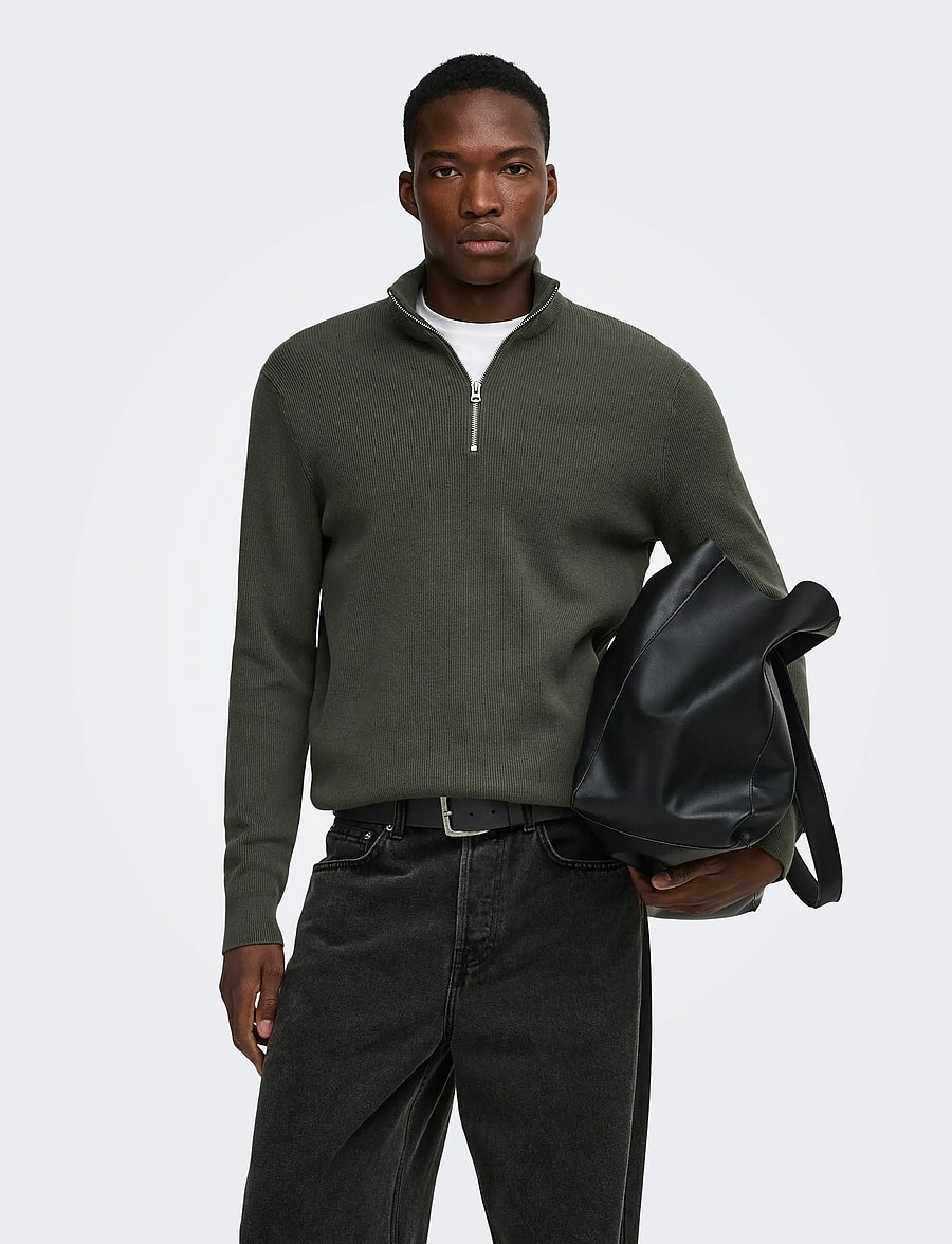 ONLY & SONS - ONSPHIL REG 12 STRUC HALF ZIP KNIT NOOS - pullover mit halbem reißverschluss - beluga - 0