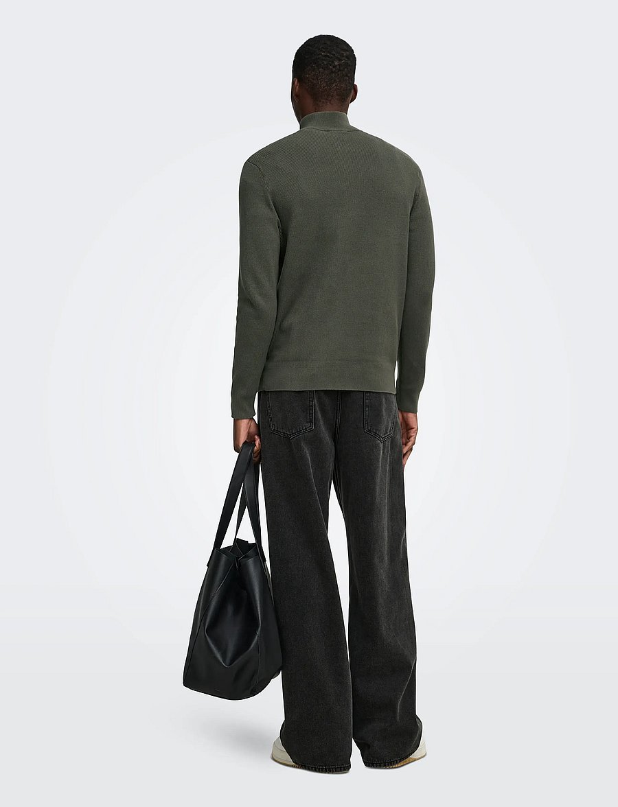 ONLY & SONS - ONSPHIL REG 12 STRUC HALF ZIP KNIT NOOS - pullover mit halbem reißverschluss - beluga - 3