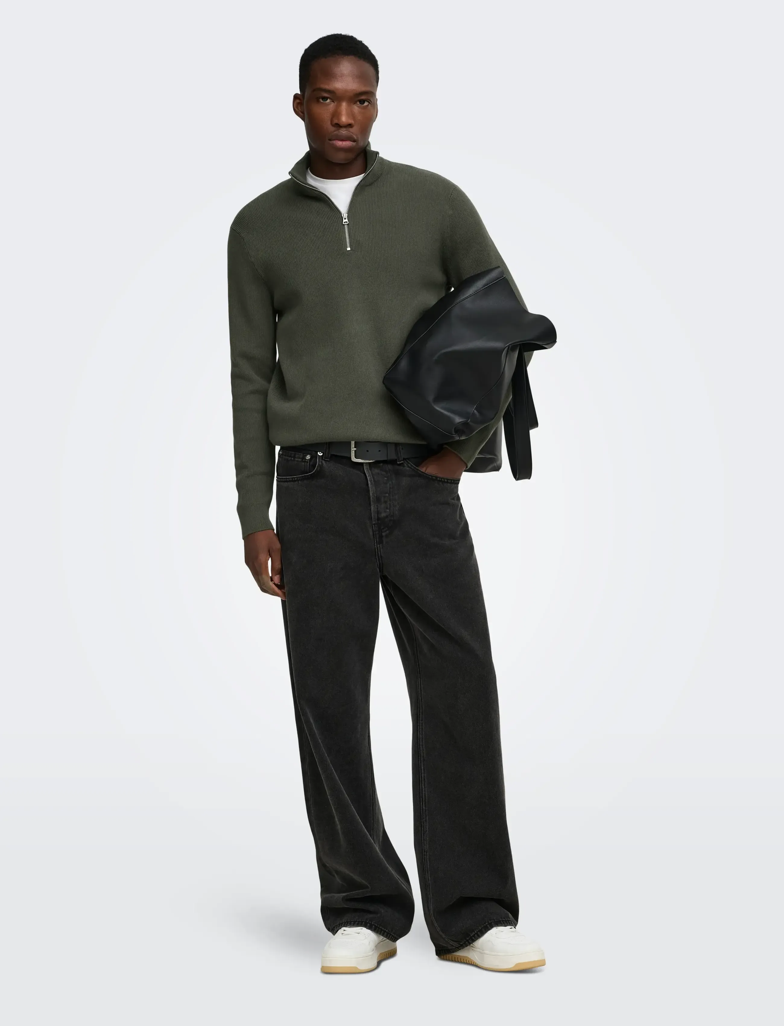 ONLY & SONS - ONSPHIL REG 12 STRUC HALF ZIP KNIT NOOS - pullover mit halbem reißverschluss - beluga - 4
