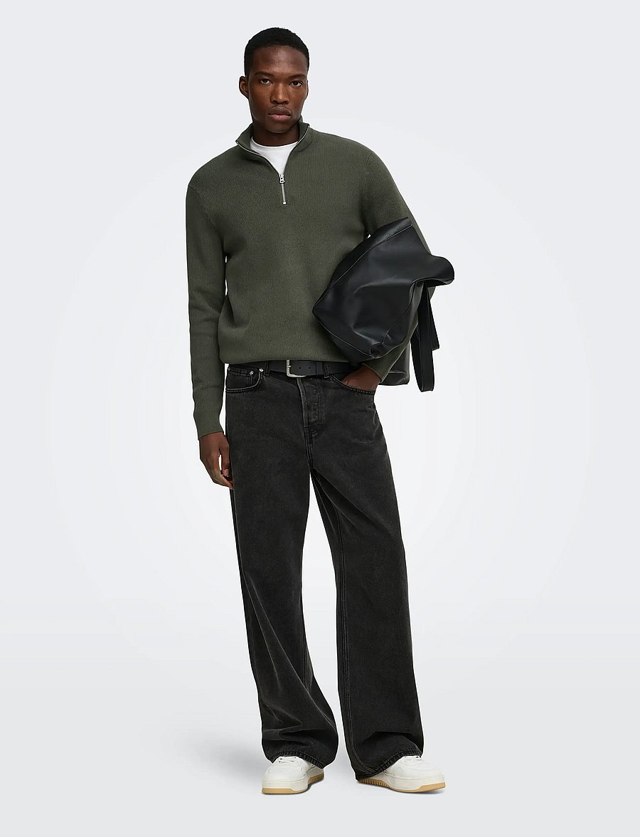ONLY & SONS - ONSPHIL REG 12 STRUC HALF ZIP KNIT NOOS - pullover mit halbem reißverschluss - beluga - 4