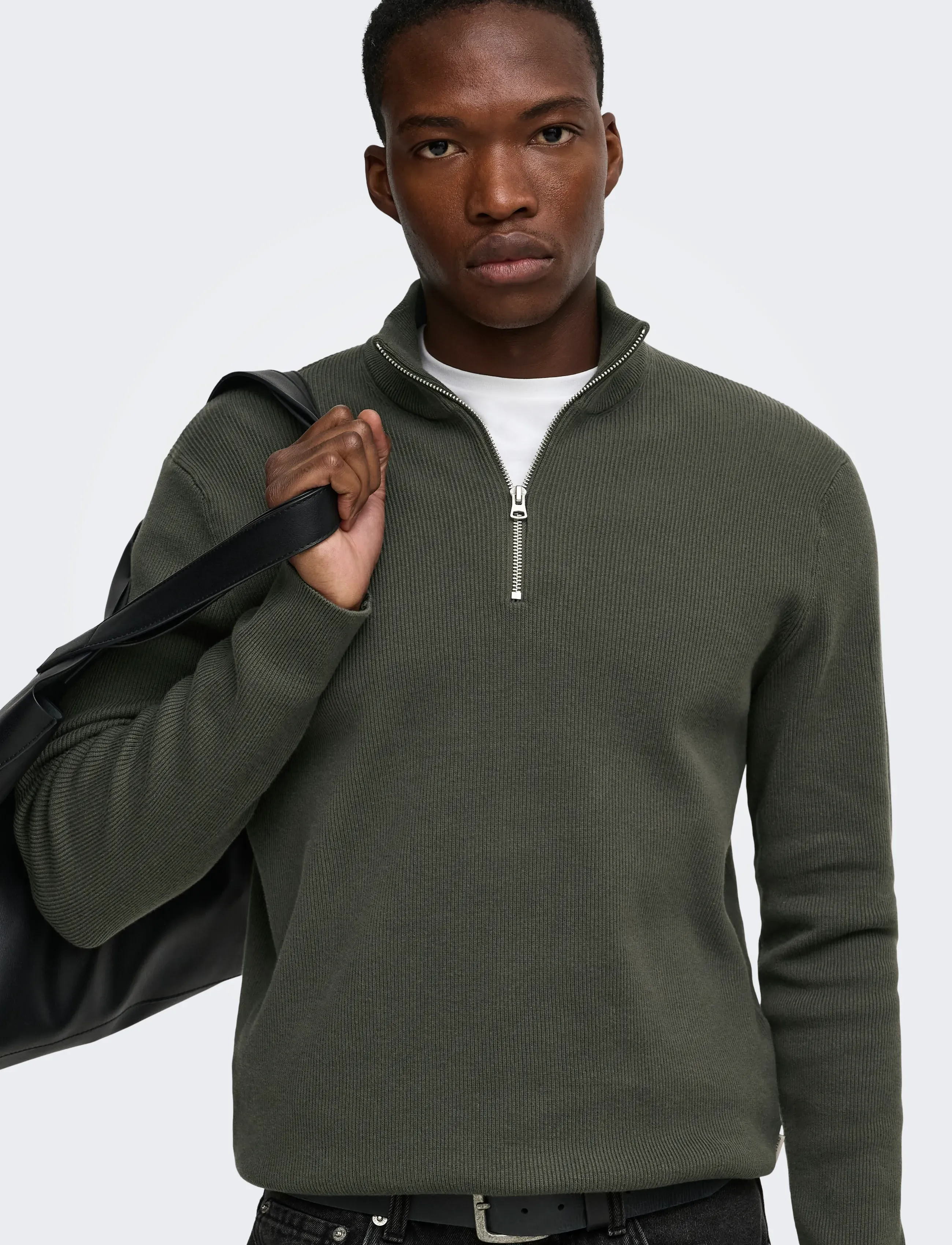 ONLY & SONS - ONSPHIL REG 12 STRUC HALF ZIP KNIT NOOS - pullover mit halbem reißverschluss - beluga - 5