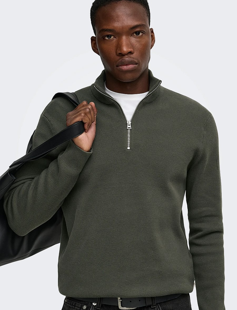 ONLY & SONS - ONSPHIL REG 12 STRUC HALF ZIP KNIT NOOS - pullover mit halbem reißverschluss - beluga - 5