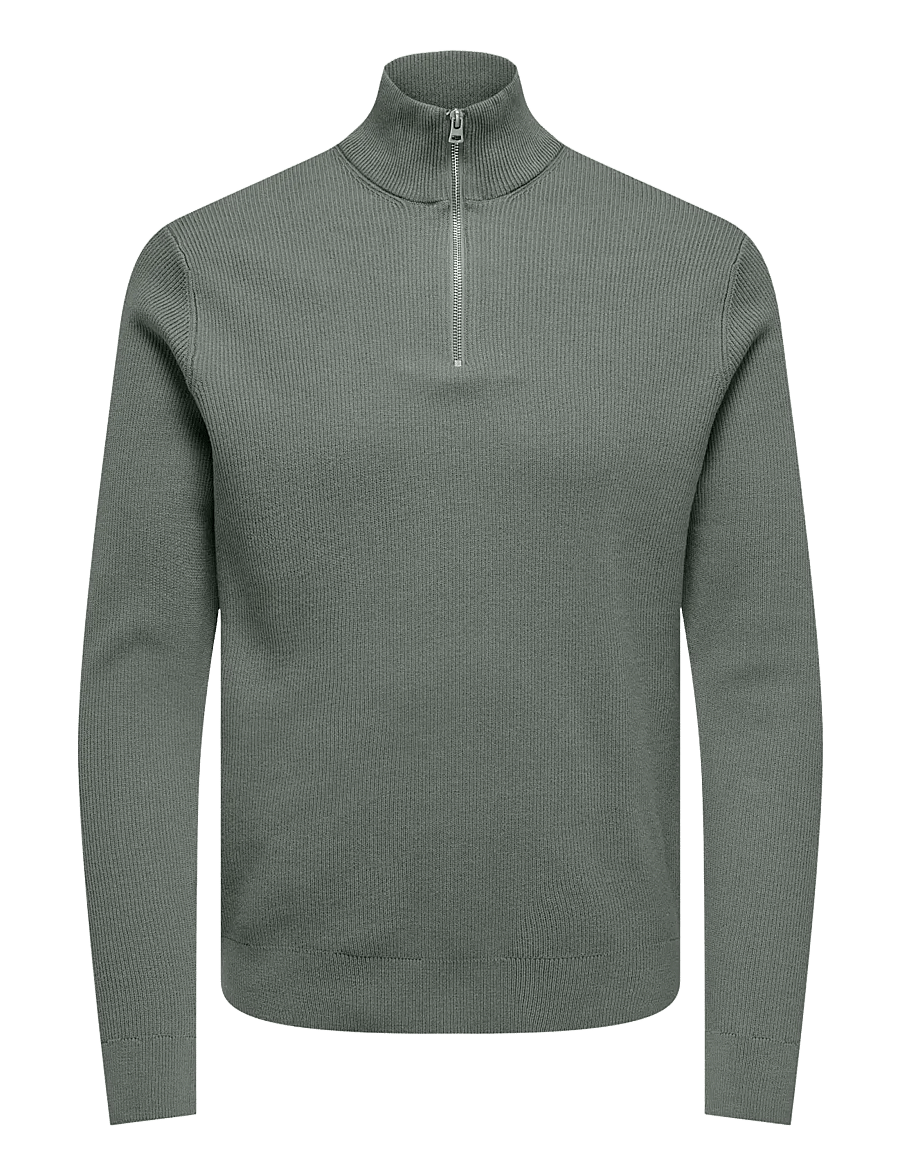 ONLY & SONS - ONSPHIL REG 12 STRUC HALF ZIP KNIT NOOS - pullover mit halbem reißverschluss - castor gray - 1