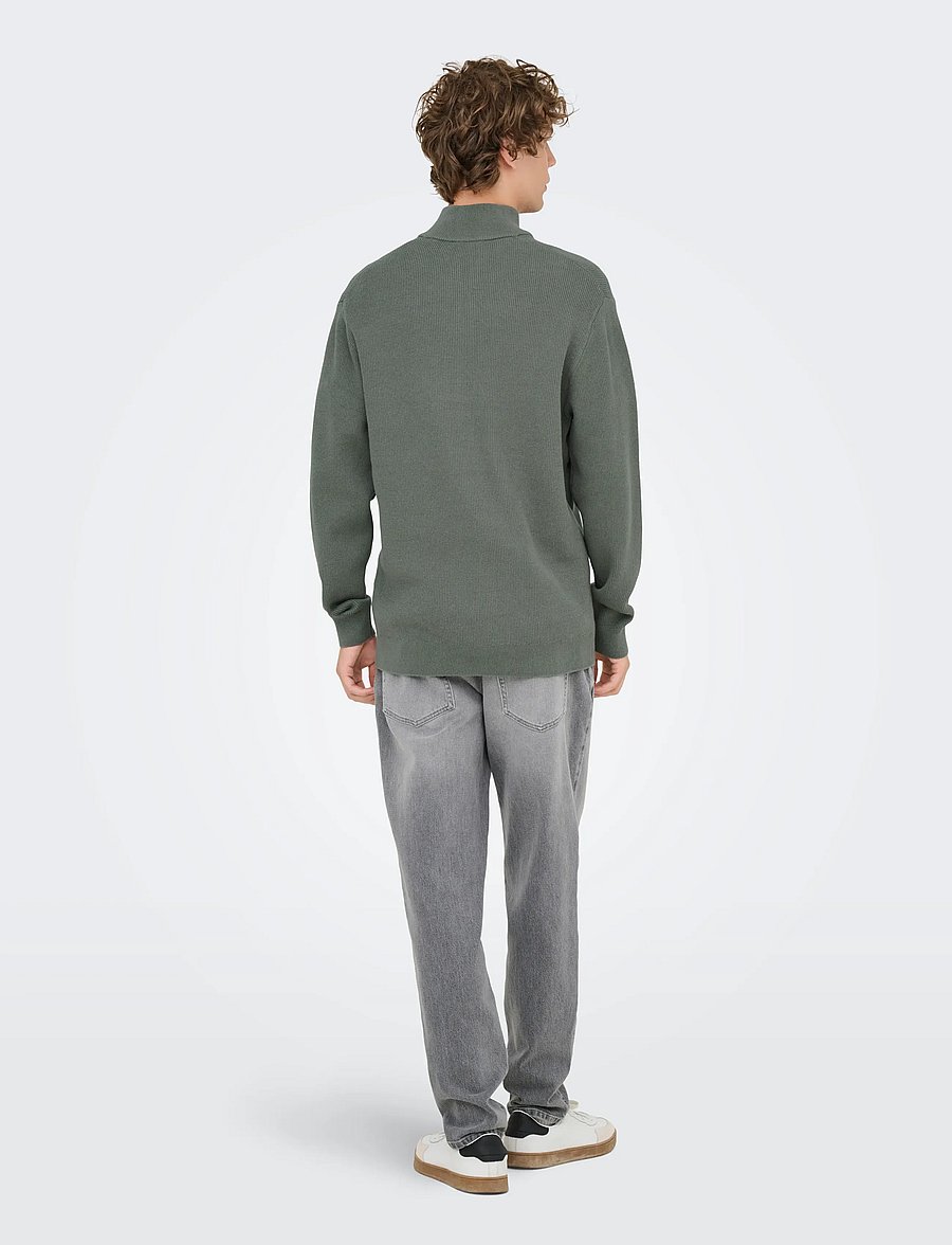 ONLY & SONS - ONSPHIL REG 12 STRUC HALF ZIP KNIT NOOS - pullover mit halbem reißverschluss - castor gray - 3
