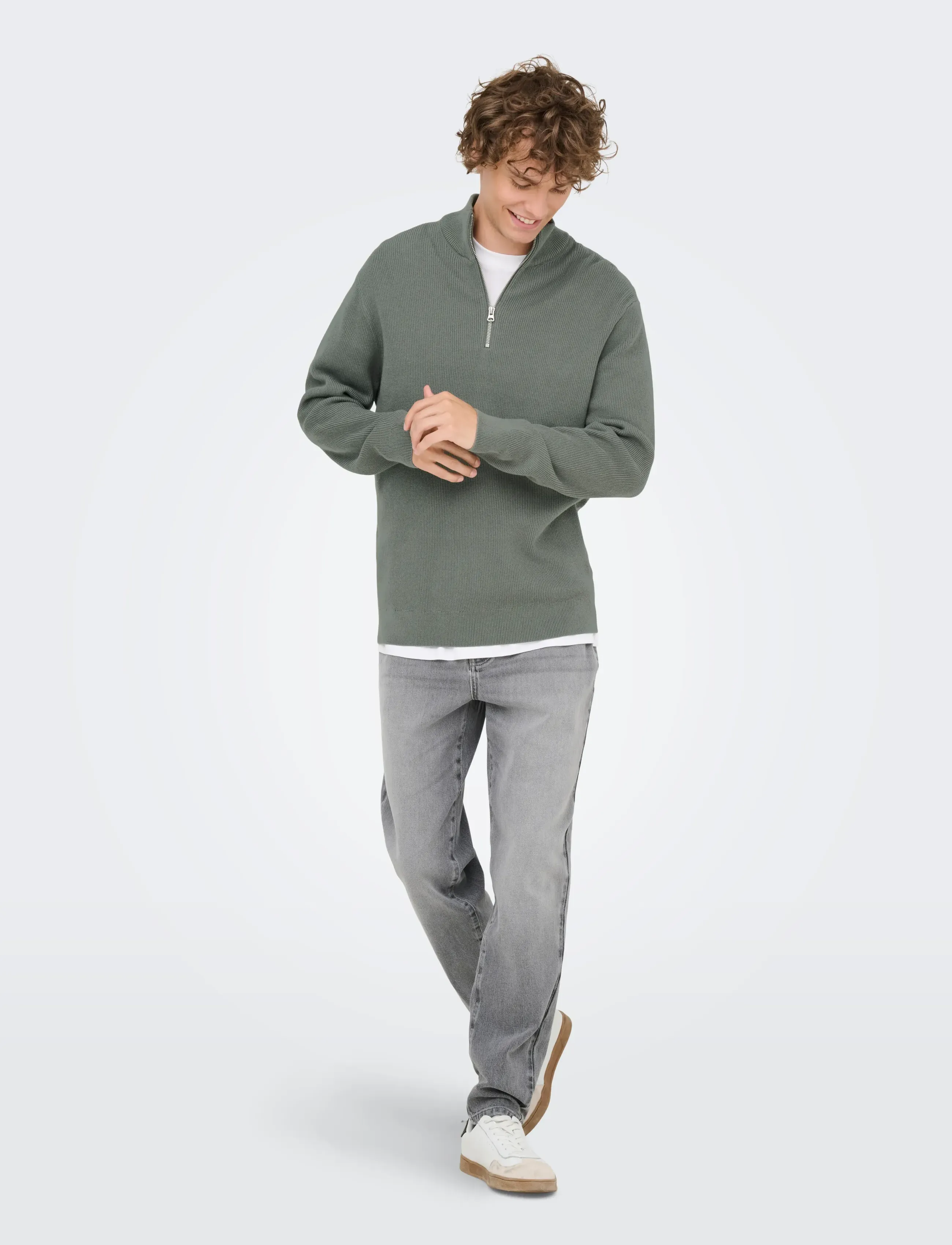 ONLY & SONS - ONSPHIL REG 12 STRUC HALF ZIP KNIT NOOS - pullover mit halbem reißverschluss - castor gray - 4
