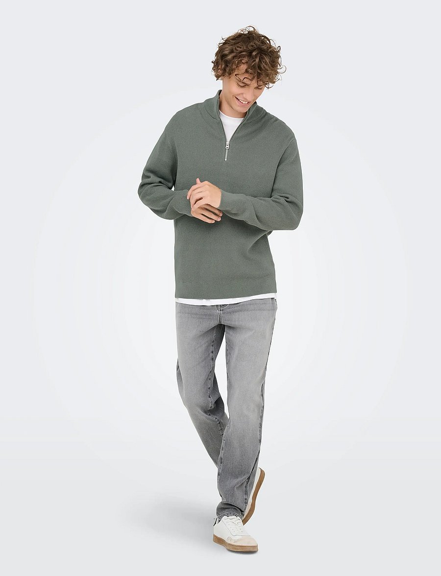 ONLY & SONS - ONSPHIL REG 12 STRUC HALF ZIP KNIT NOOS - pullover mit halbem reißverschluss - castor gray - 4