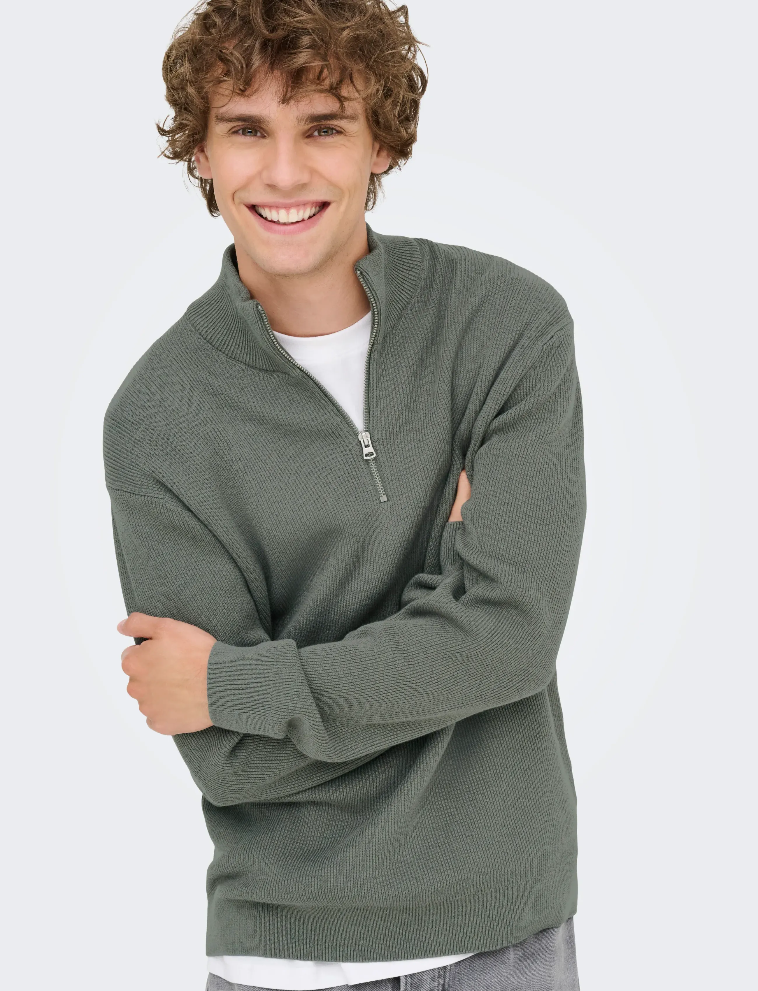 ONLY & SONS - ONSPHIL REG 12 STRUC HALF ZIP KNIT NOOS - pullover mit halbem reißverschluss - castor gray - 5