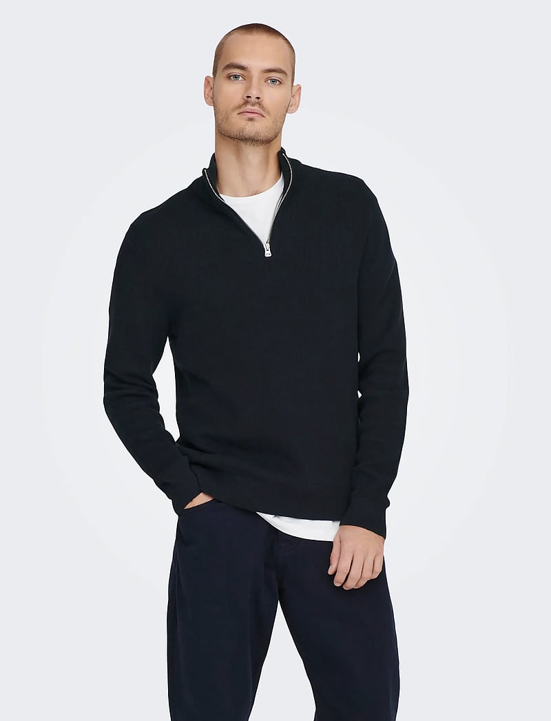 ONLY & SONS - ONSPHIL REG 12 STRUC HALF ZIP KNIT NOOS - pullover mit halbem reißverschluss - dark navy - 0