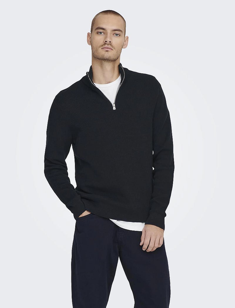 ONLY & SONS - ONSPHIL REG 12 STRUC HALF ZIP KNIT NOOS - half zip-tröjor - dark navy - 0
