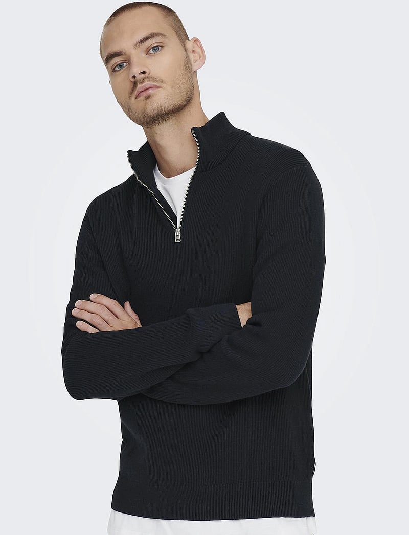 ONLY & SONS - ONSPHIL REG 12 STRUC HALF ZIP KNIT NOOS - half zip-tröjor - dark navy - 5