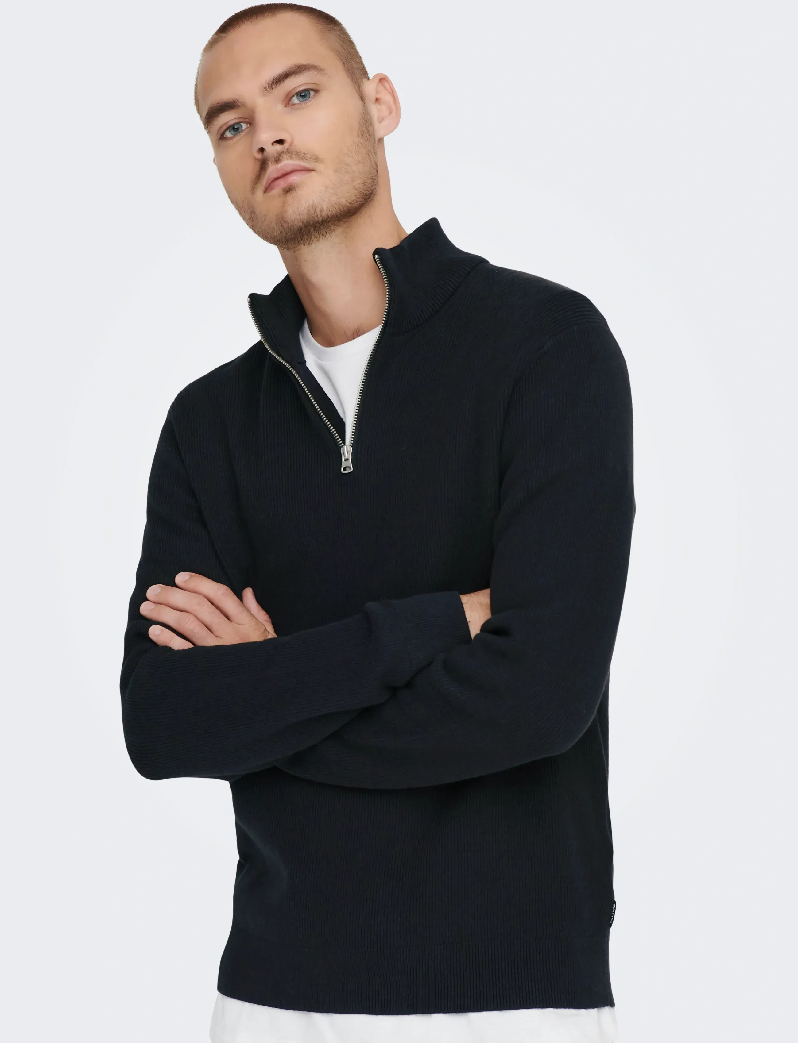ONLY & SONS - ONSPHIL REG 12 STRUC HALF ZIP KNIT NOOS - džemperiai su trumpu užtrauktuku - dark navy - 5