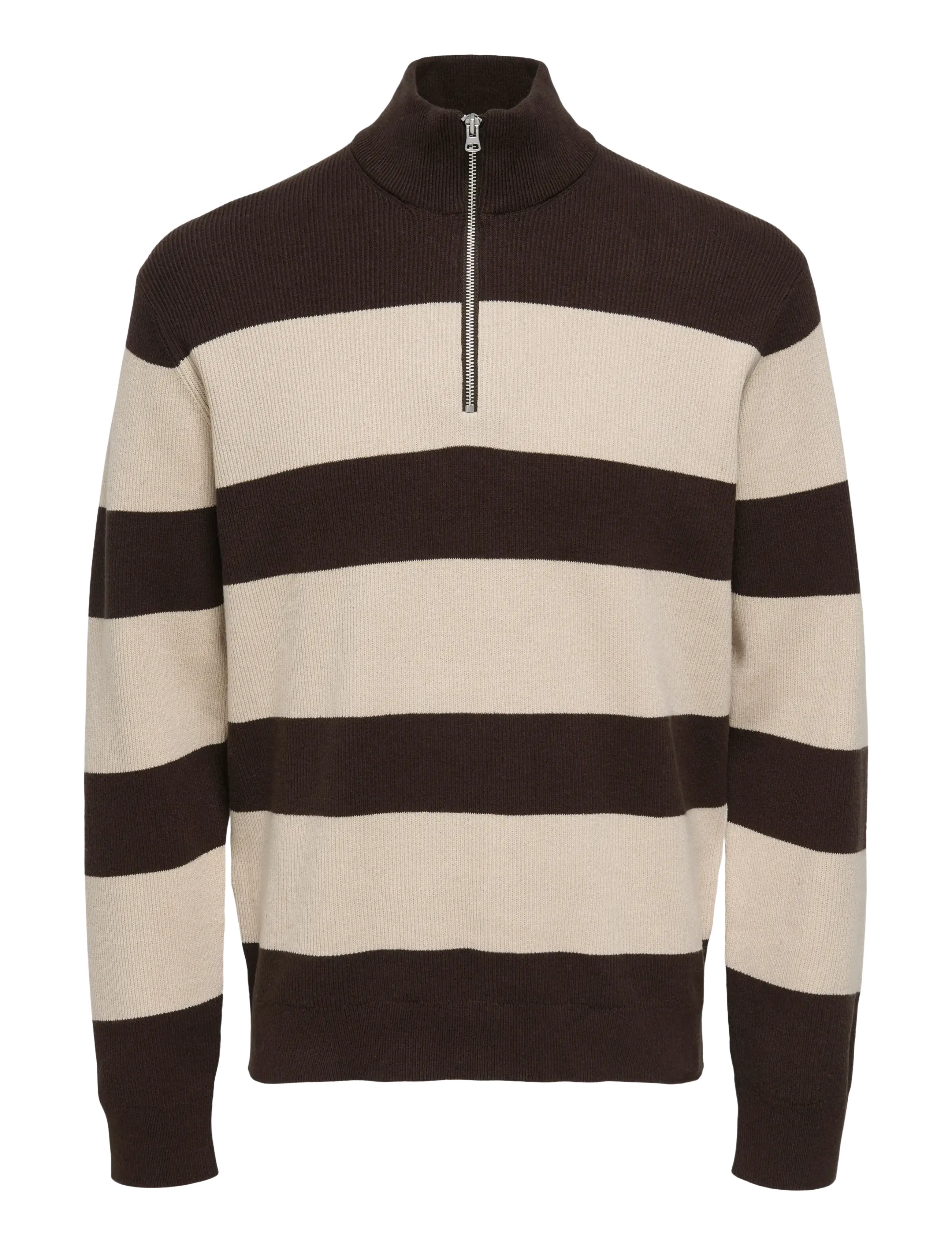 ONLY & SONS ONSPHIL REG 12 STRUC HALF ZIP KNIT NOOS - Stickat - DEMITASSE / beige