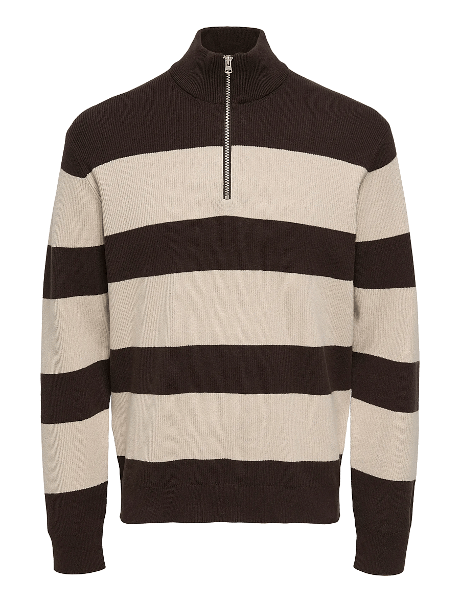 ONLY & SONS - ONSPHIL REG 12 STRUC HALF ZIP KNIT NOOS - pullover mit halbem reißverschluss - demitasse - 0