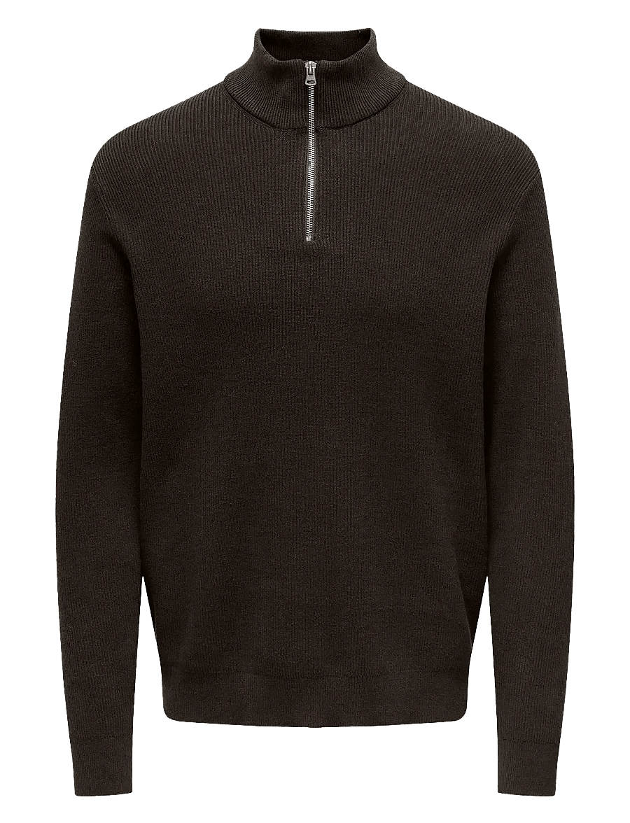 ONLY & SONS - ONSPHIL REG 12 STRUC HALF ZIP KNIT NOOS - pullover mit halbem reißverschluss - demitasse - 1
