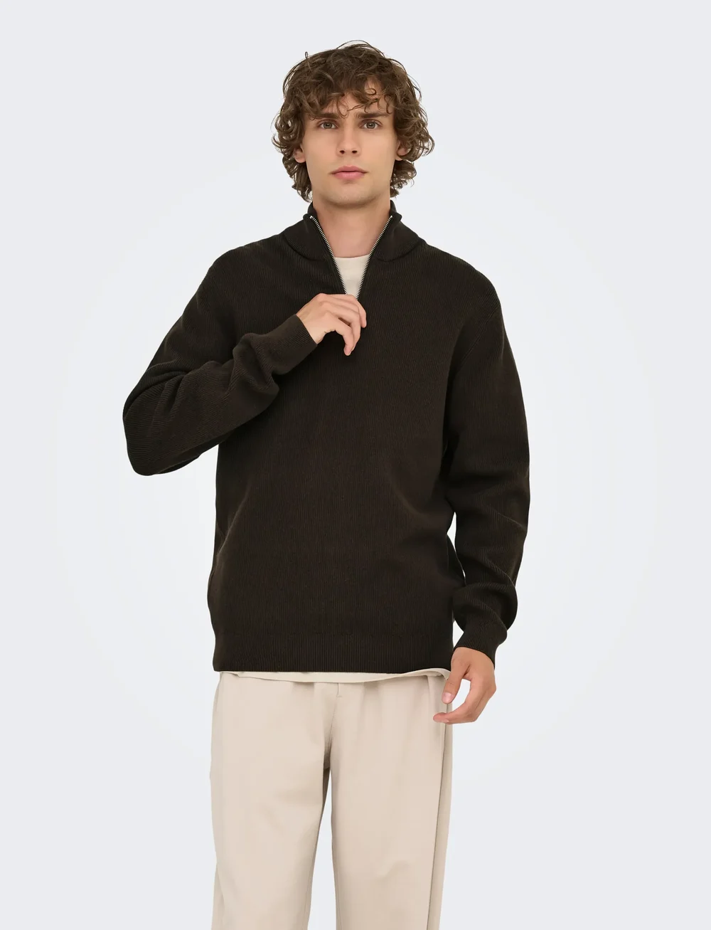 ONLY & SONS - ONSPHIL REG 12 STRUC HALF ZIP KNIT NOOS - halfzip strik - demitasse - 0