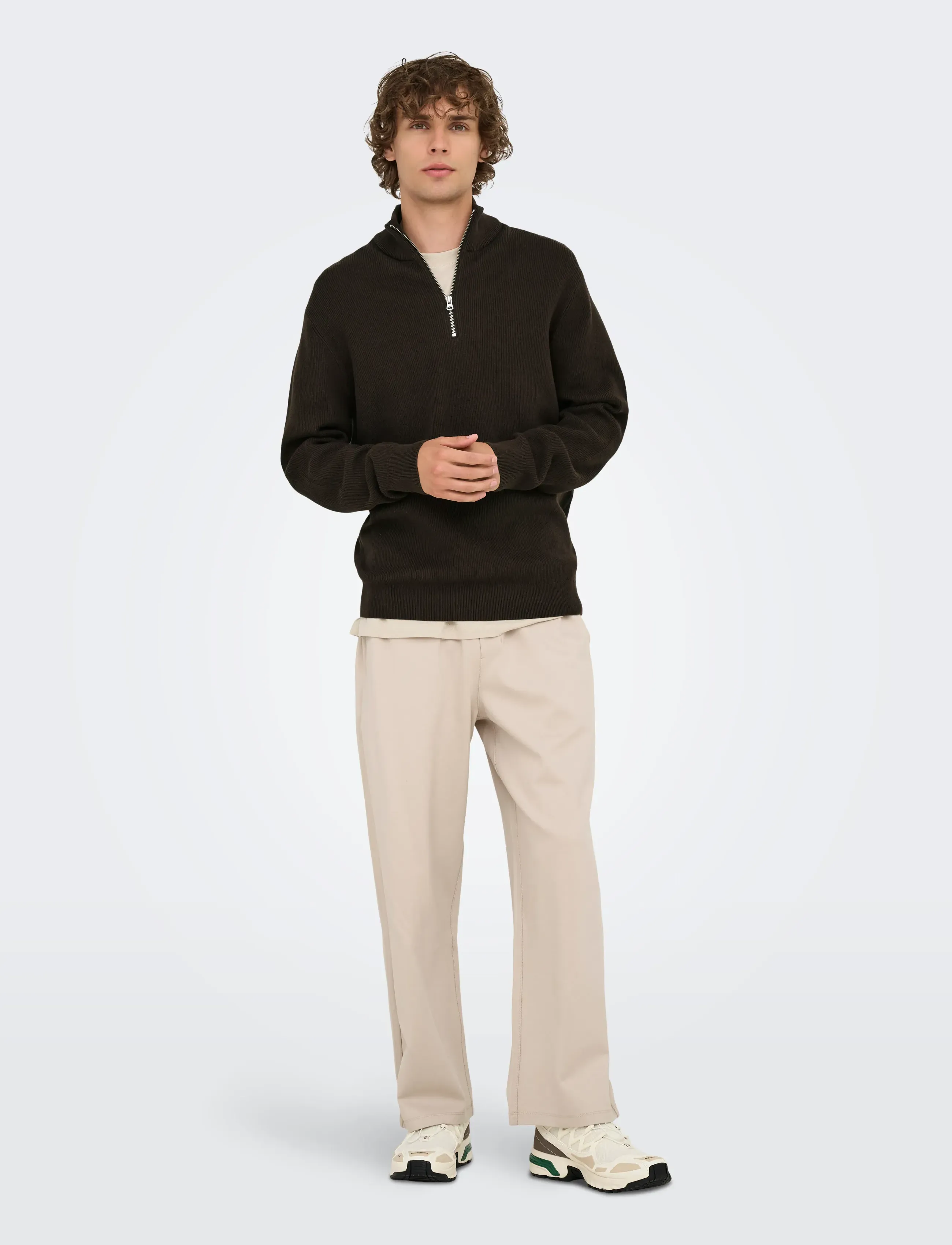 ONLY & SONS - ONSPHIL REG 12 STRUC HALF ZIP KNIT NOOS - pullover mit halbem reißverschluss - demitasse - 4