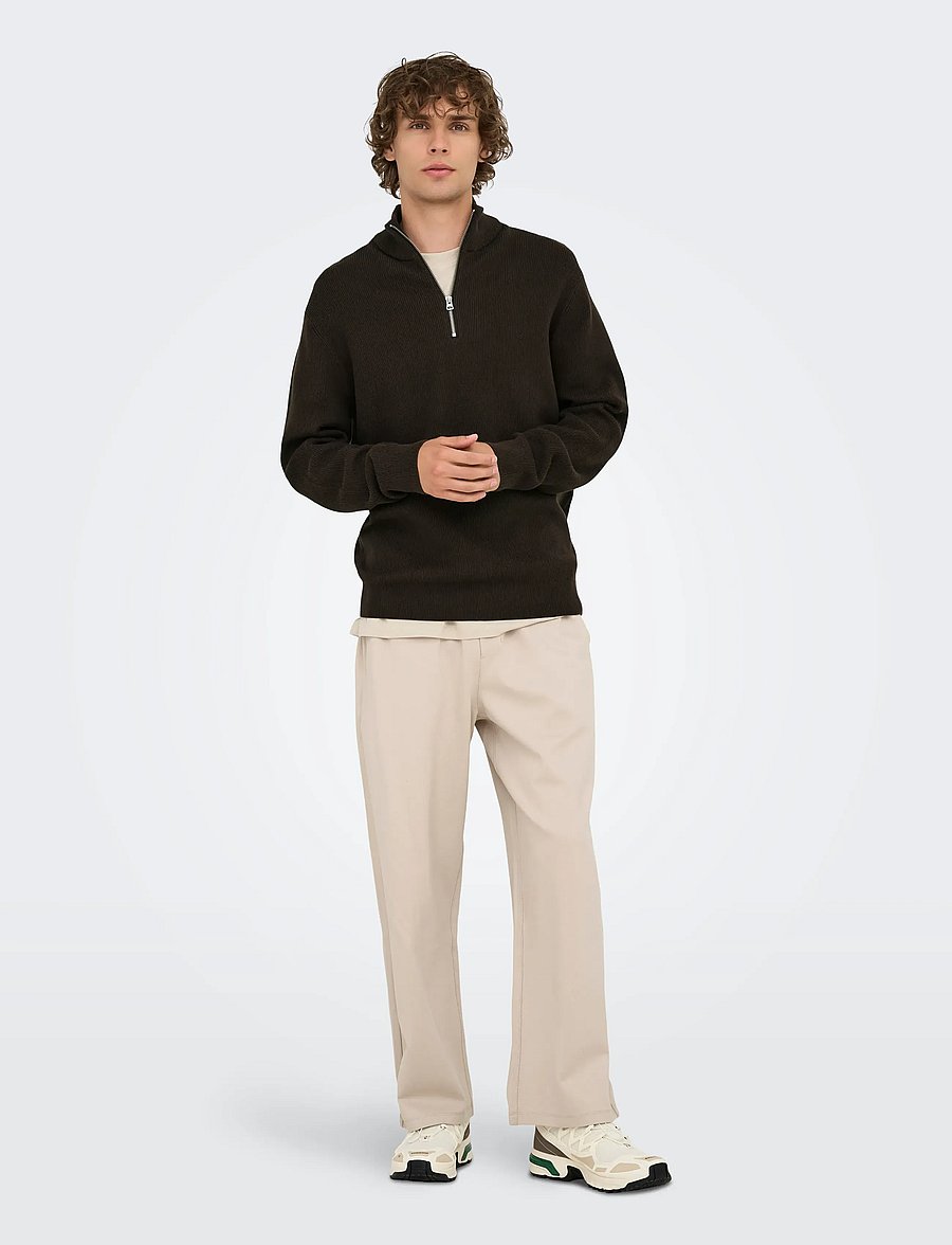 ONLY & SONS - ONSPHIL REG 12 STRUC HALF ZIP KNIT NOOS - pullover mit halbem reißverschluss - demitasse - 4