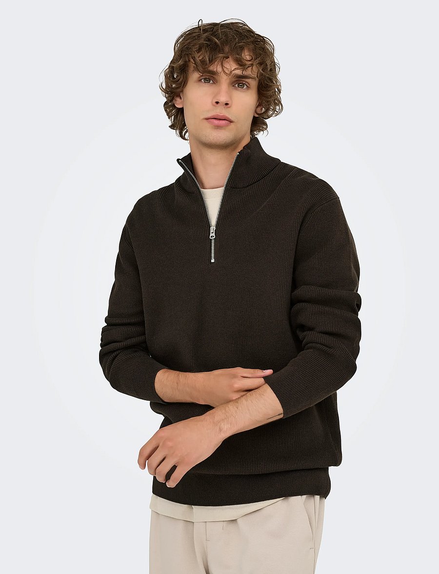 ONLY & SONS - ONSPHIL REG 12 STRUC HALF ZIP KNIT NOOS - pullover mit halbem reißverschluss - demitasse - 5
