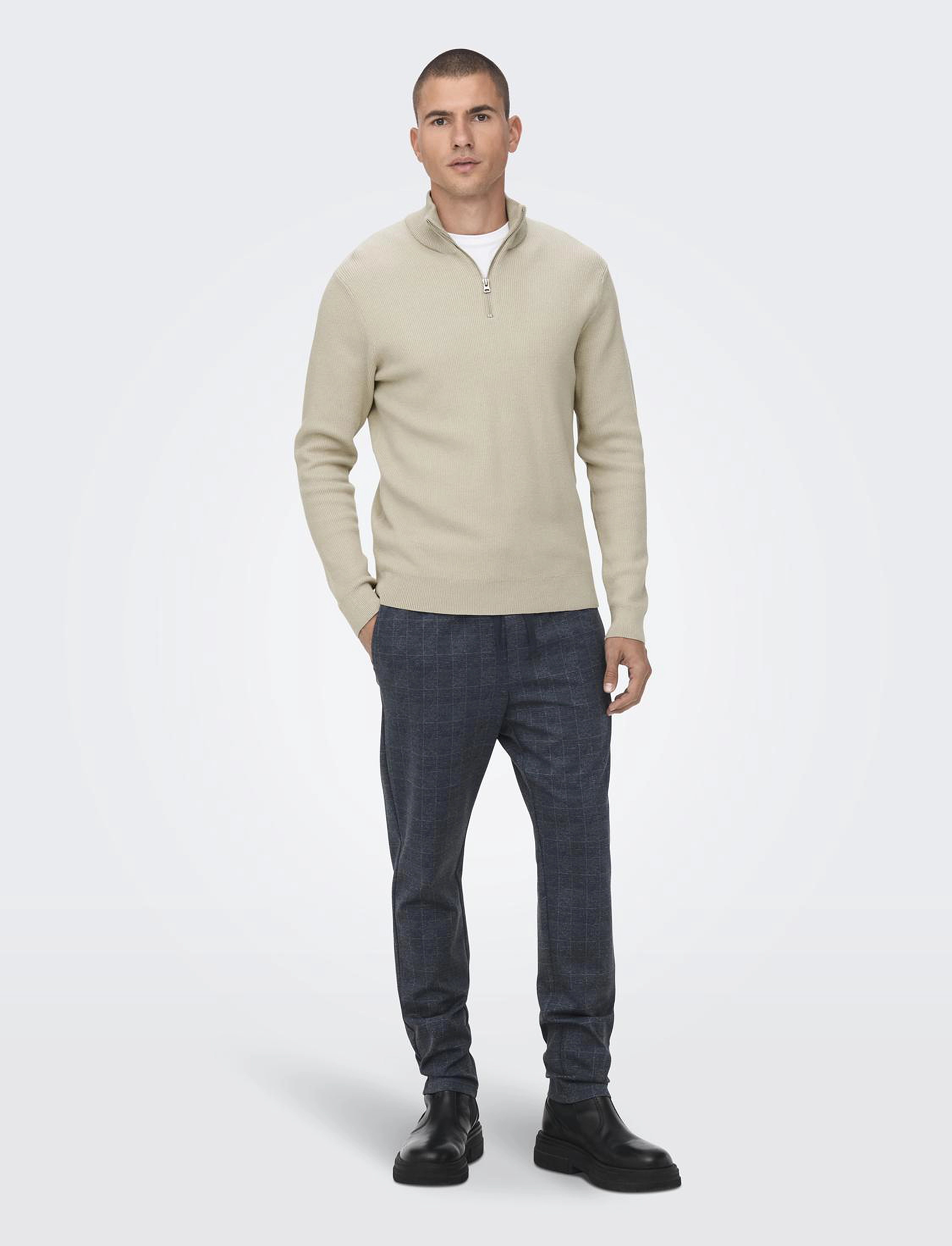 ONLY & SONS - ONSPHIL REG 12 STRUC HALF ZIP KNIT NOOS - pullover mit halbem reißverschluss - silver lining - 4