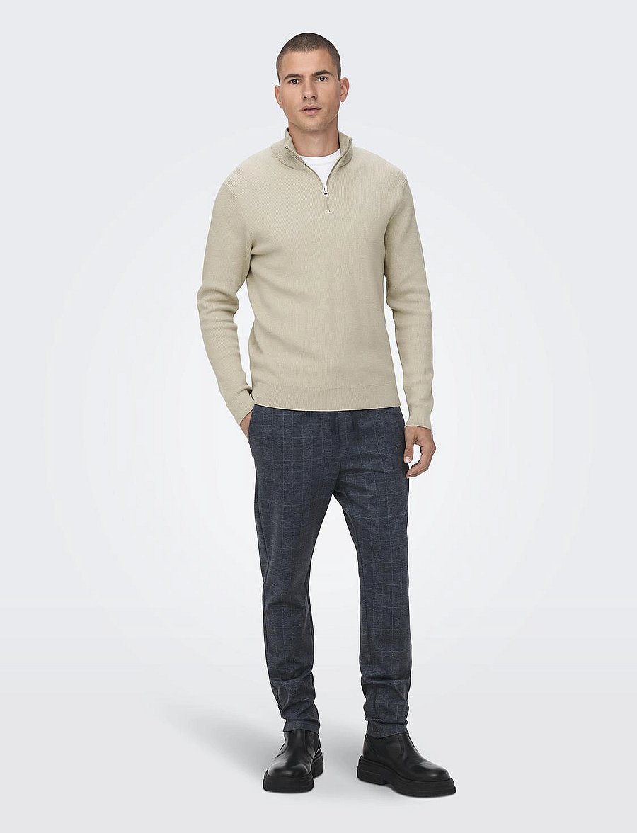 ONLY & SONS - ONSPHIL REG 12 STRUC HALF ZIP KNIT NOOS - pullover mit halbem reißverschluss - silver lining - 4